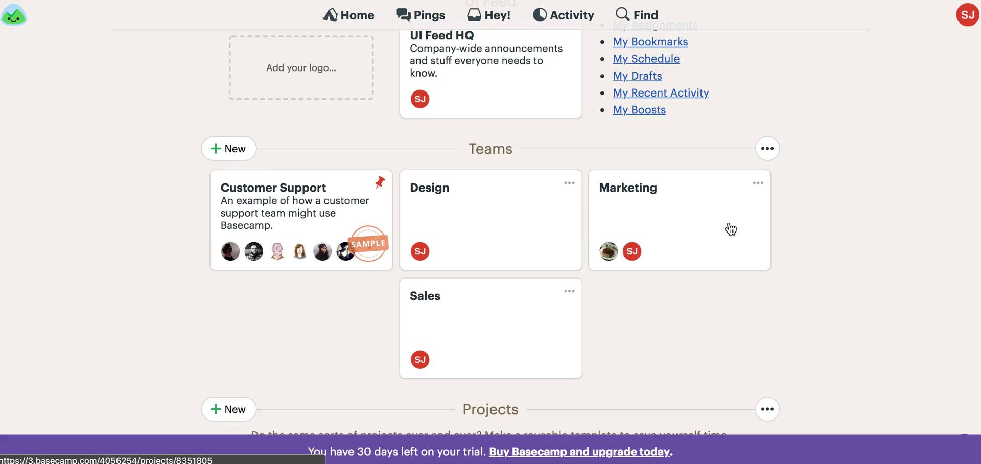 Screenshot of Tasks on Basecamp