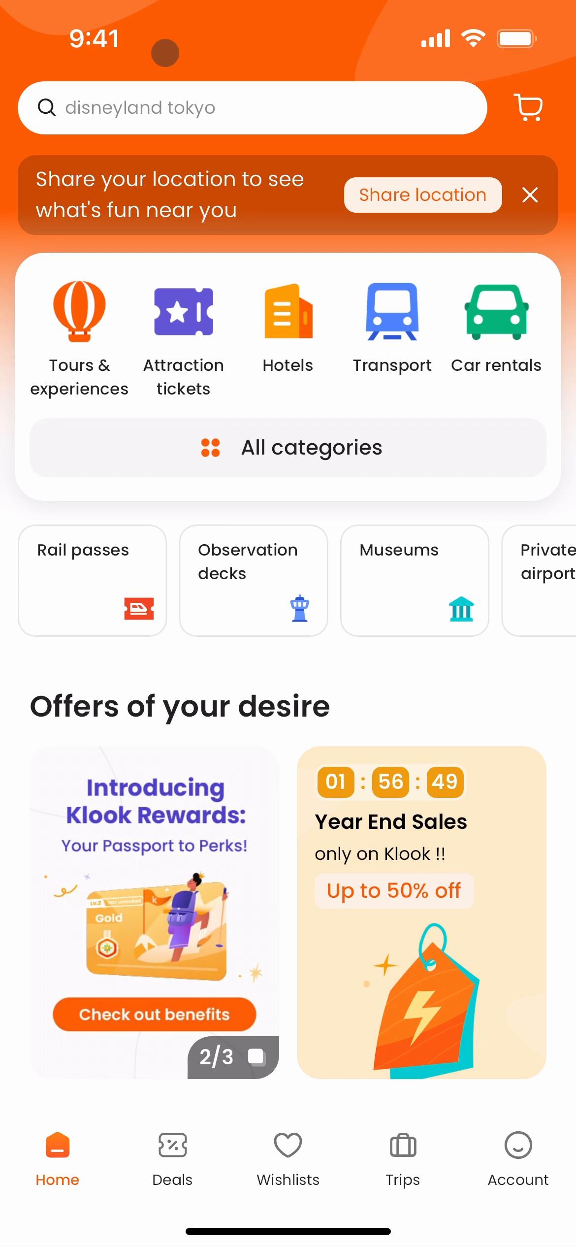 Screenshot of Finding activities on Klook