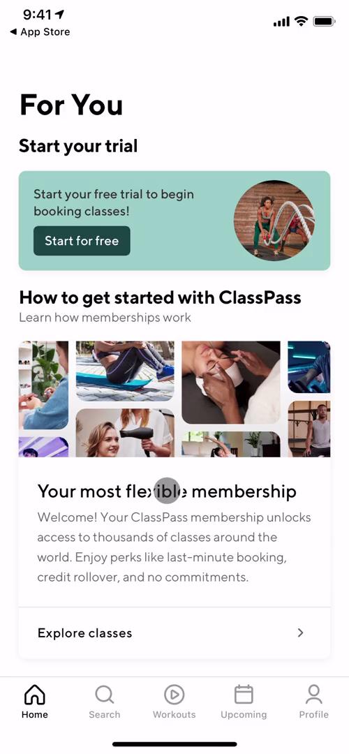 Screenshot of Upgrading your account on ClassPass
