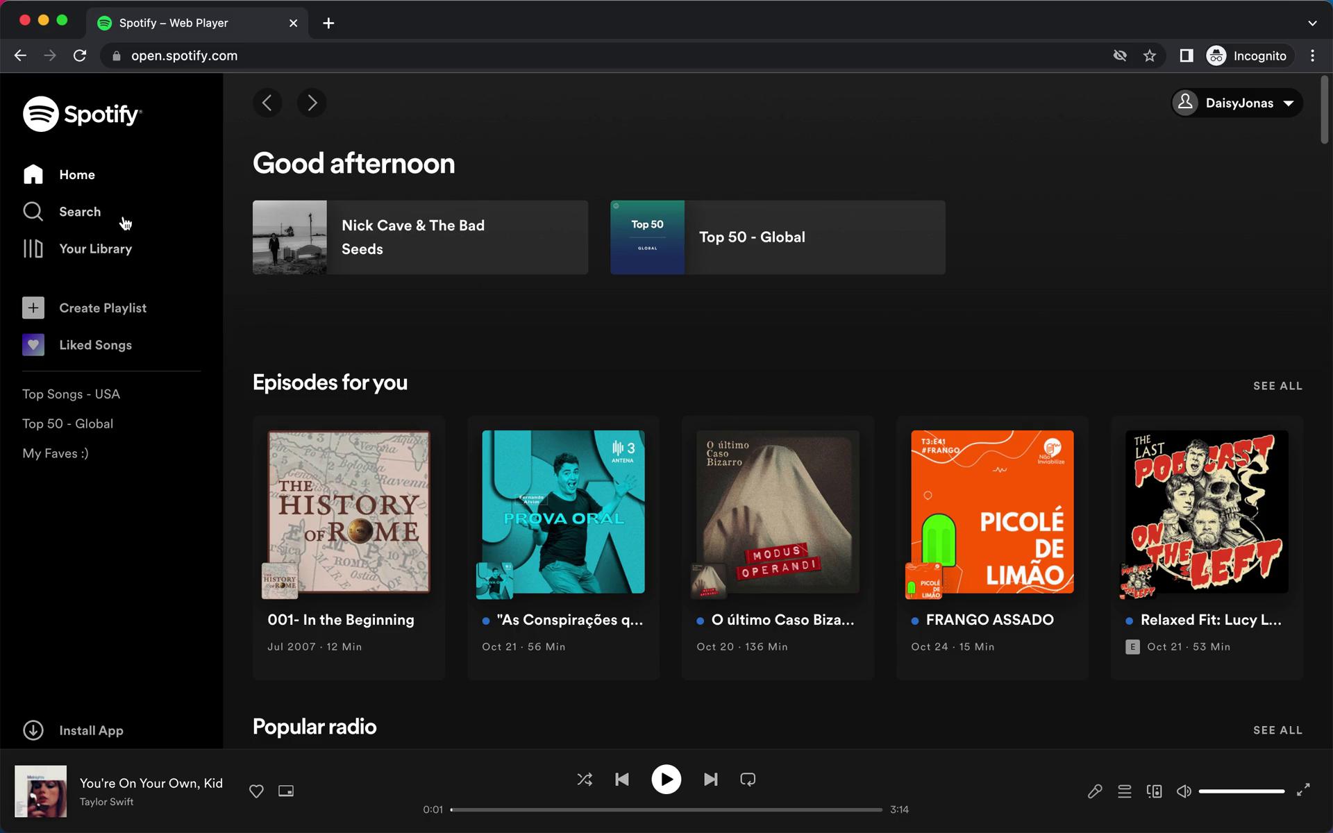 Screenshot of General browsing on Spotify