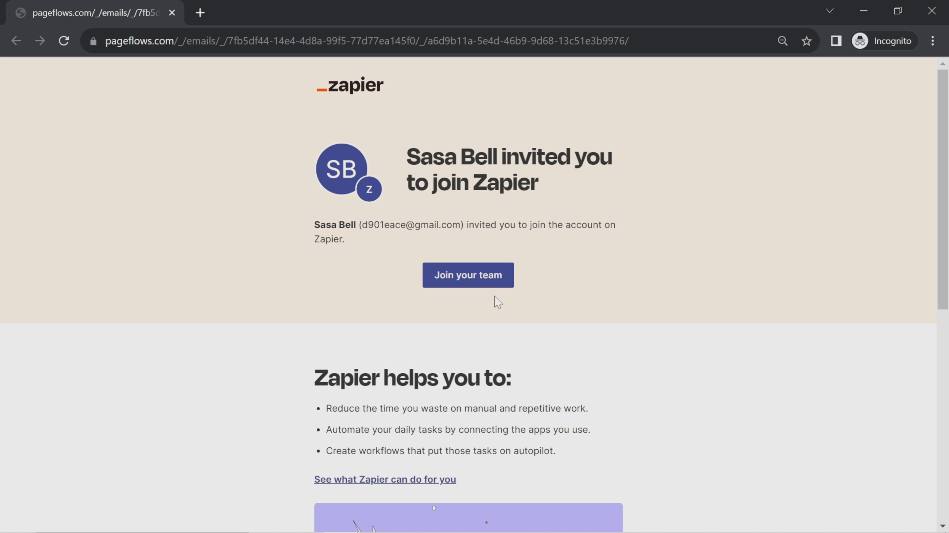 Inviting people on Zapier video screenshot