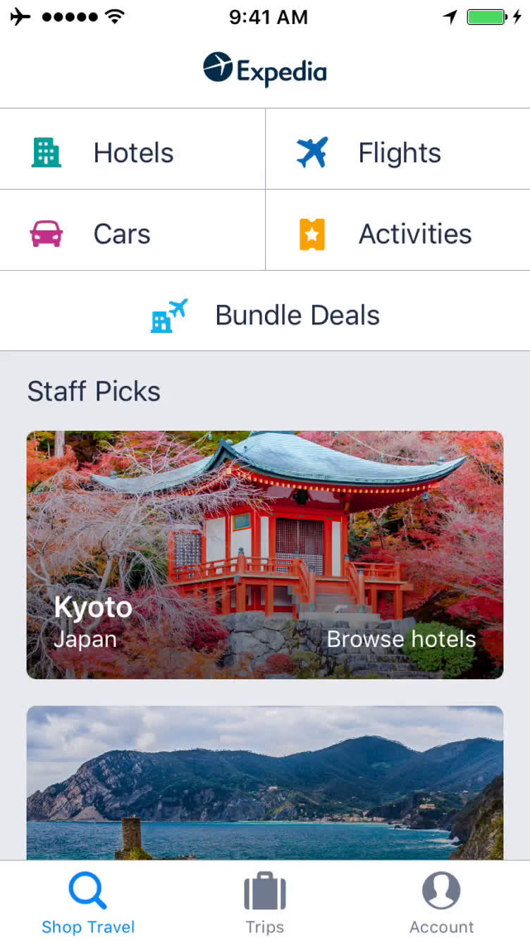 Screenshot of Finding hotels on Expedia