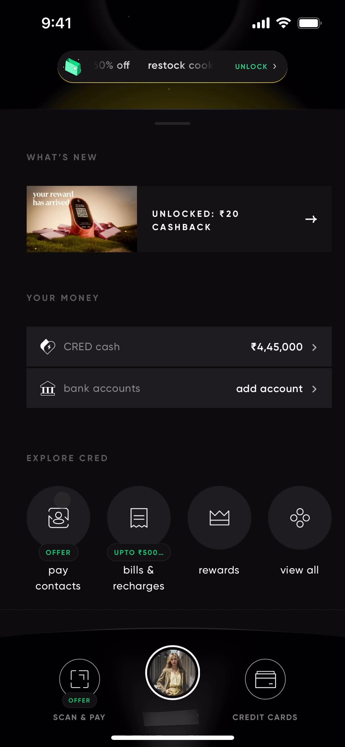 Screenshot of Making a payment on CRED