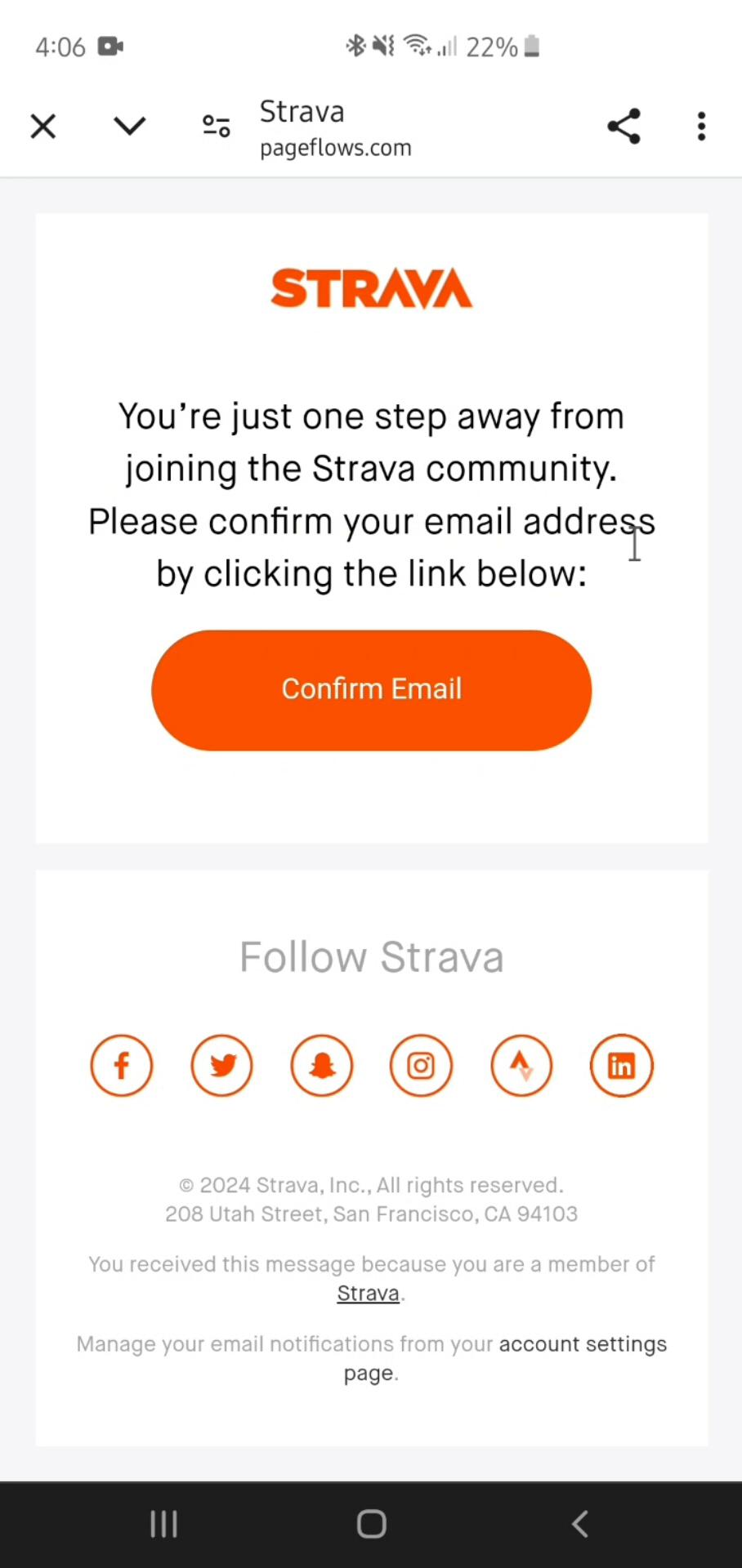 Confirming email address on Strava video thumbnail