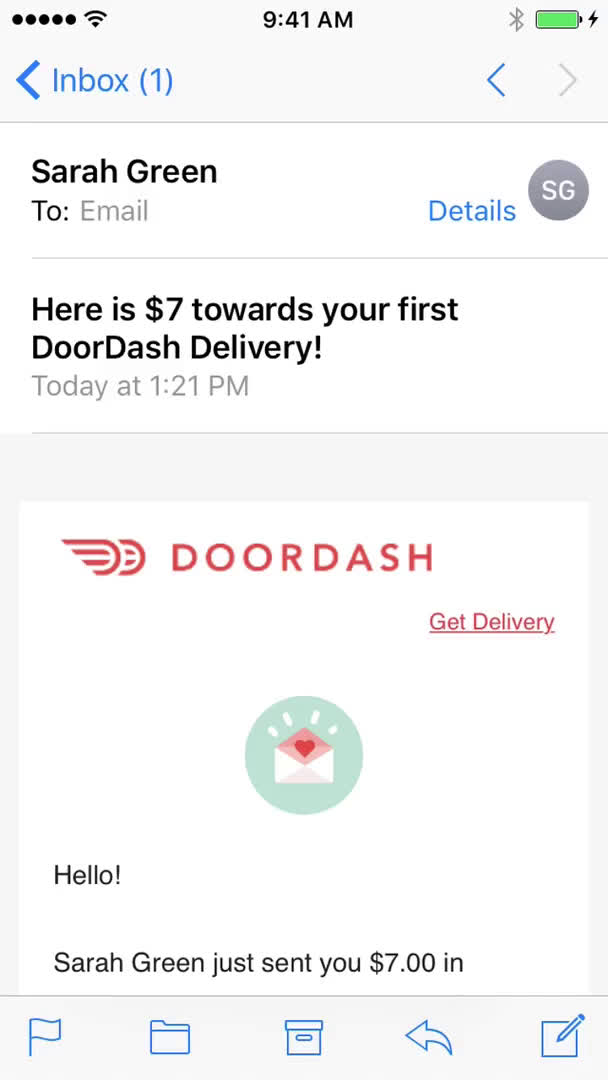 Screenshot of Invite code redeeming on DoorDash