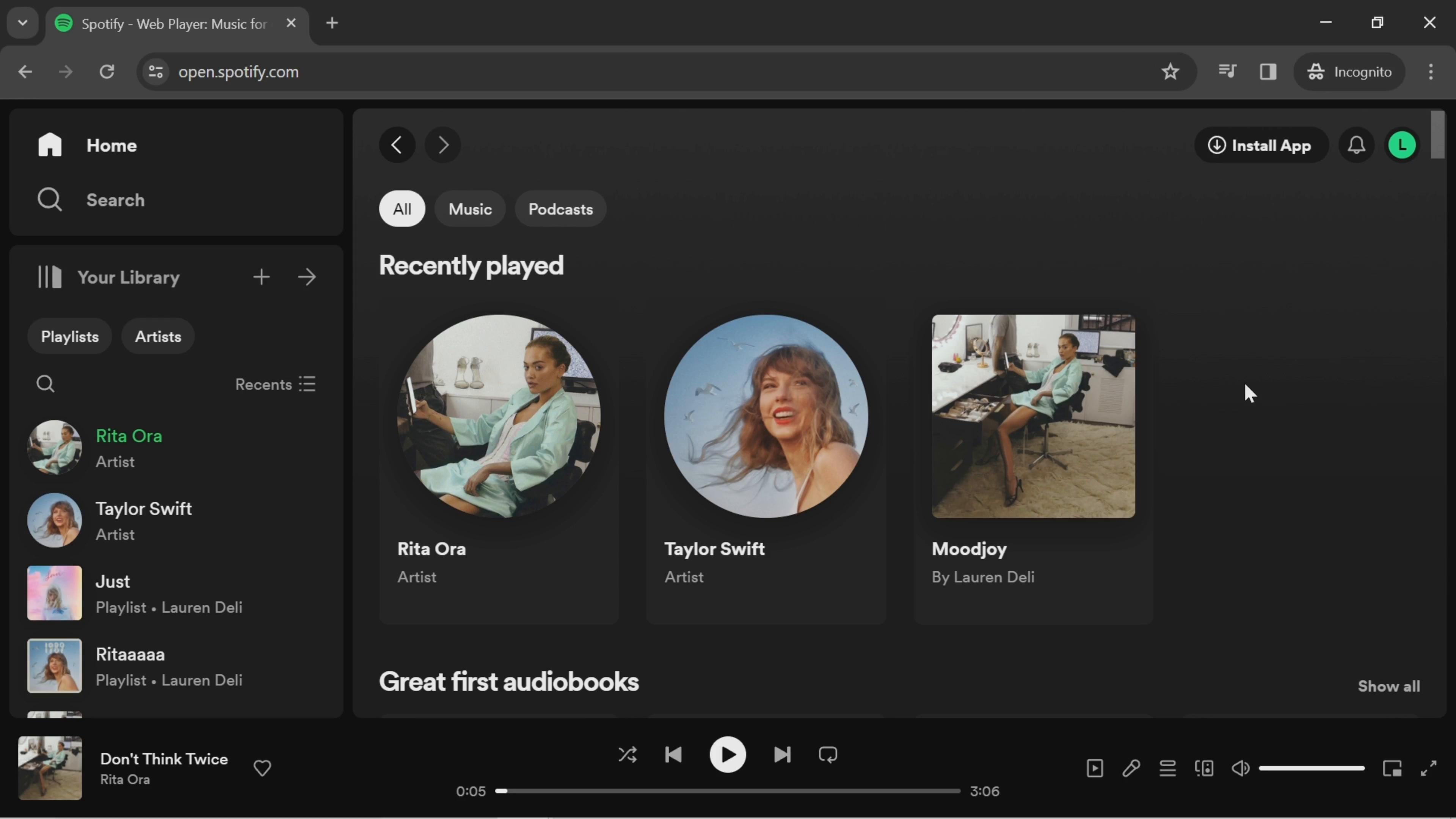 Screenshot of Excluding from your taste profile on Spotify