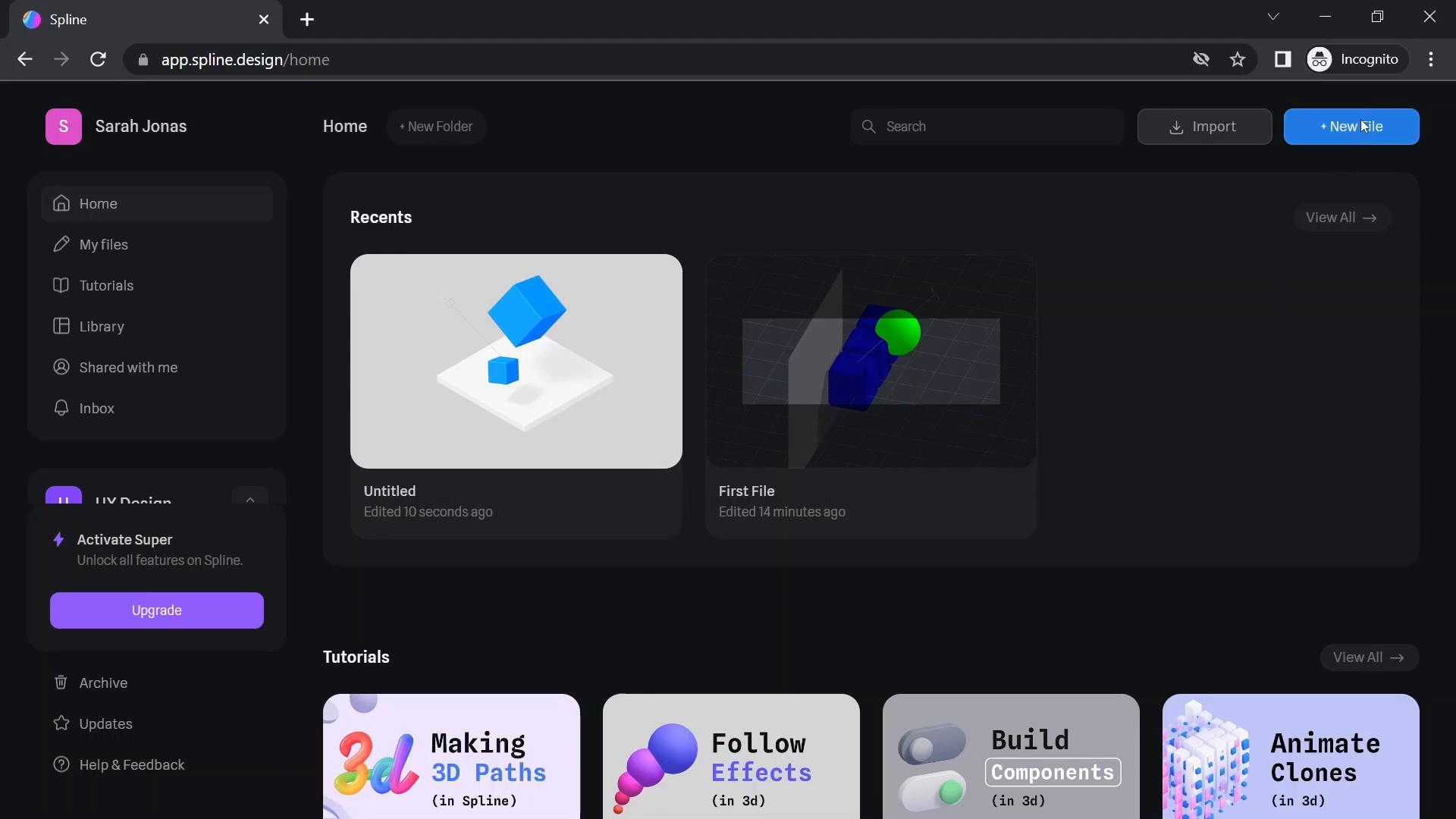 Screenshot of Creating a design on Spline