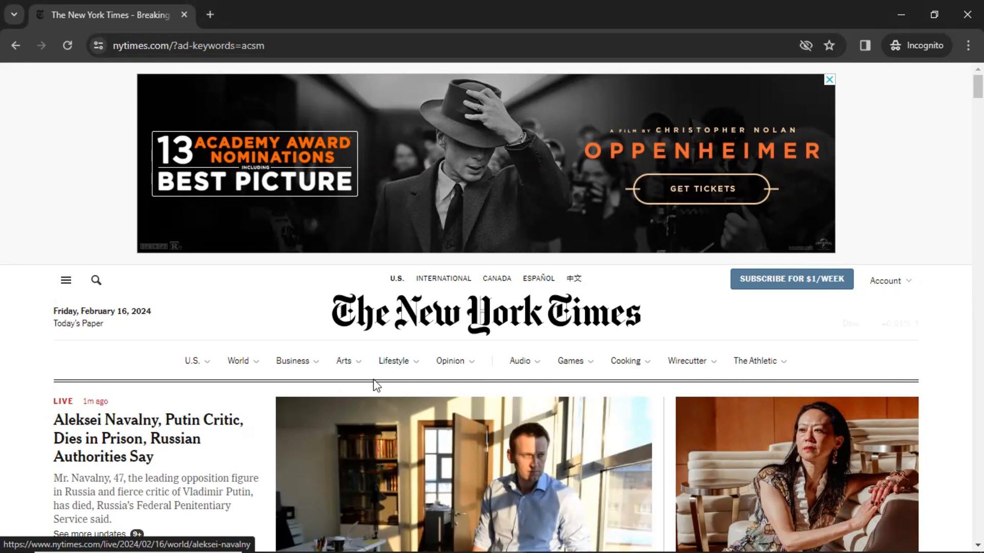 Screenshot of Discovering content on The New York Times