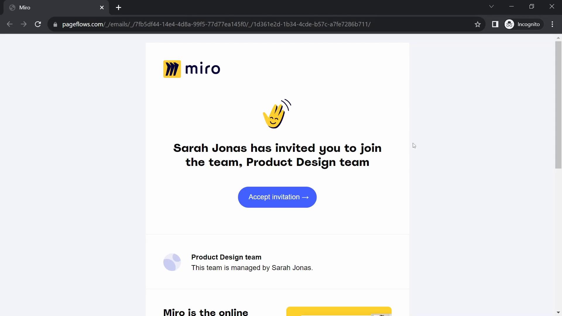 Accepting an invite on Miro video screenshot