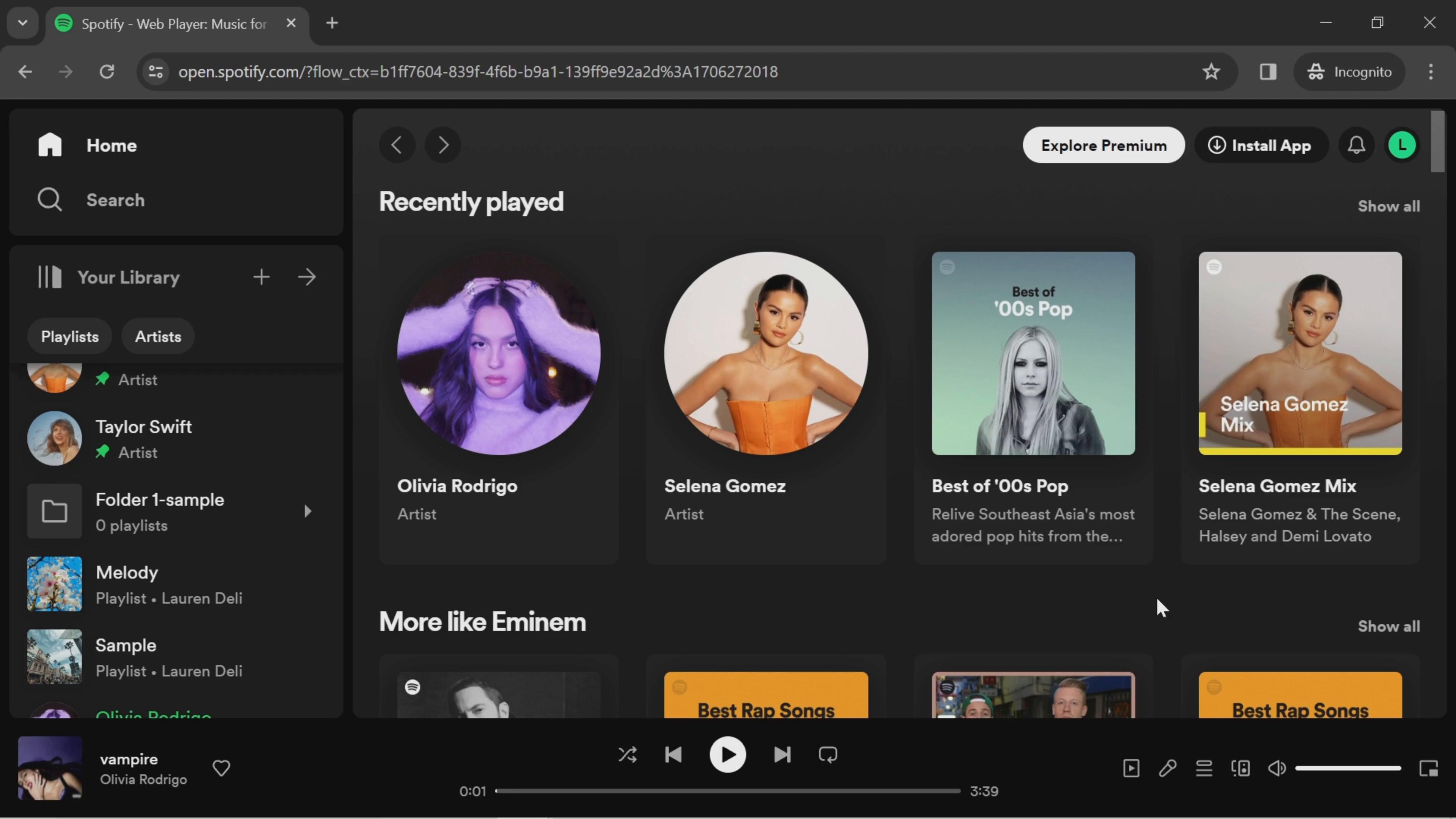 Screenshot of Adding songs to a playlist on Spotify