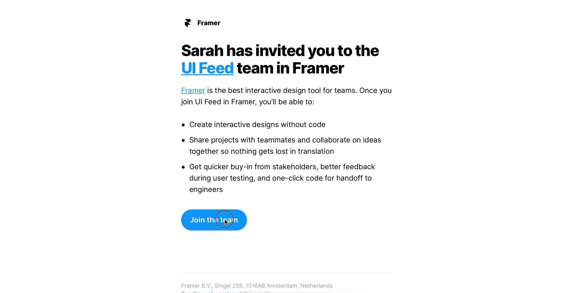 Accepting an invite on Framer video screenshot