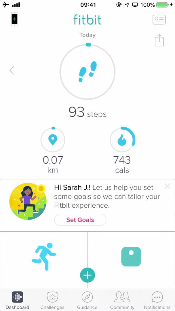 Screenshot of Setting goals on Fitbit