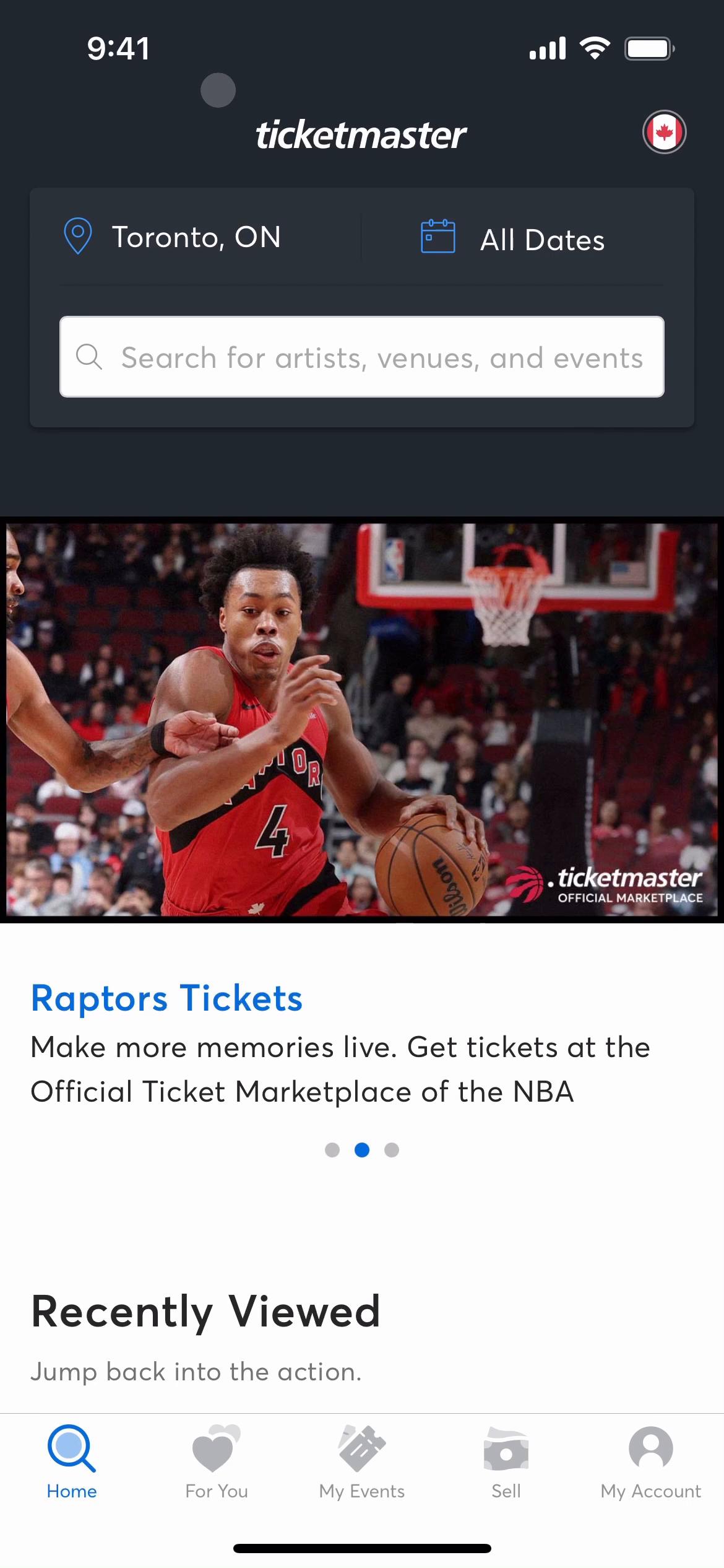 Screenshot of General browsing on Ticketmaster