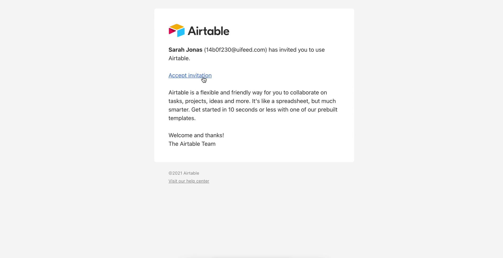 Accepting an invite on Airtable video screenshot