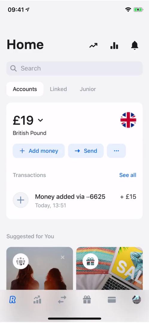 Screenshot of Sending currency on Revolut