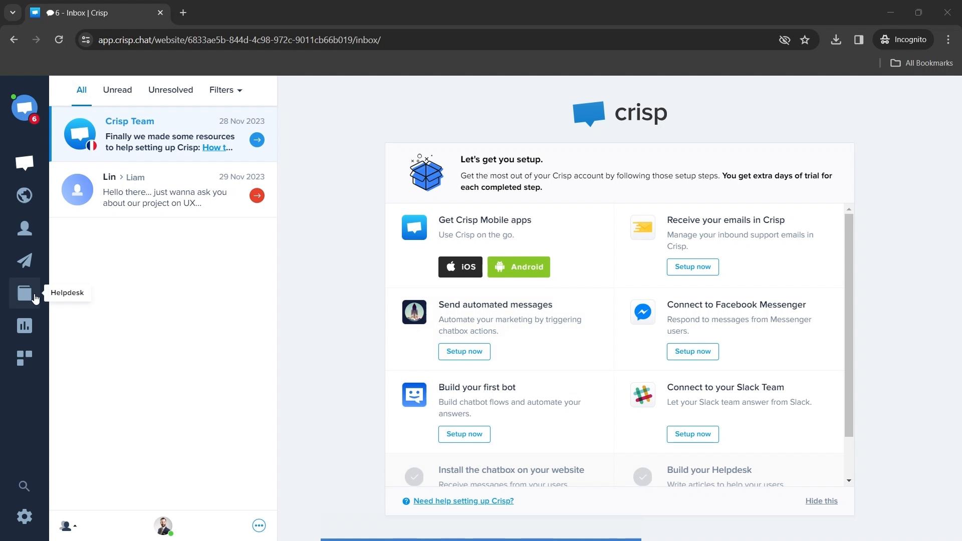 Exporting helpdesk articles on Crisp video screenshot