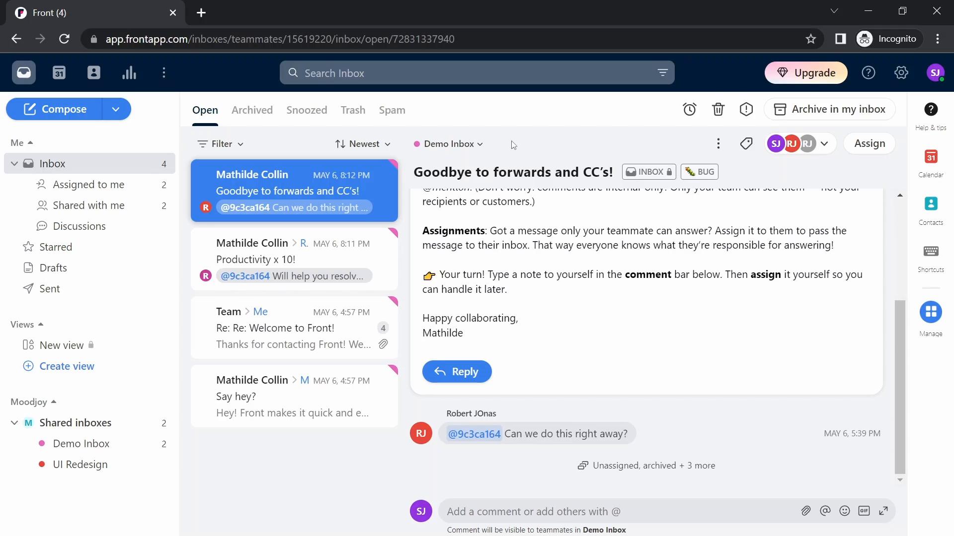 Screenshot of CRM on Front
