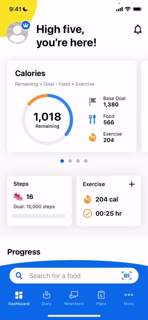 Screenshot of Setting goals on MyFitnessPal