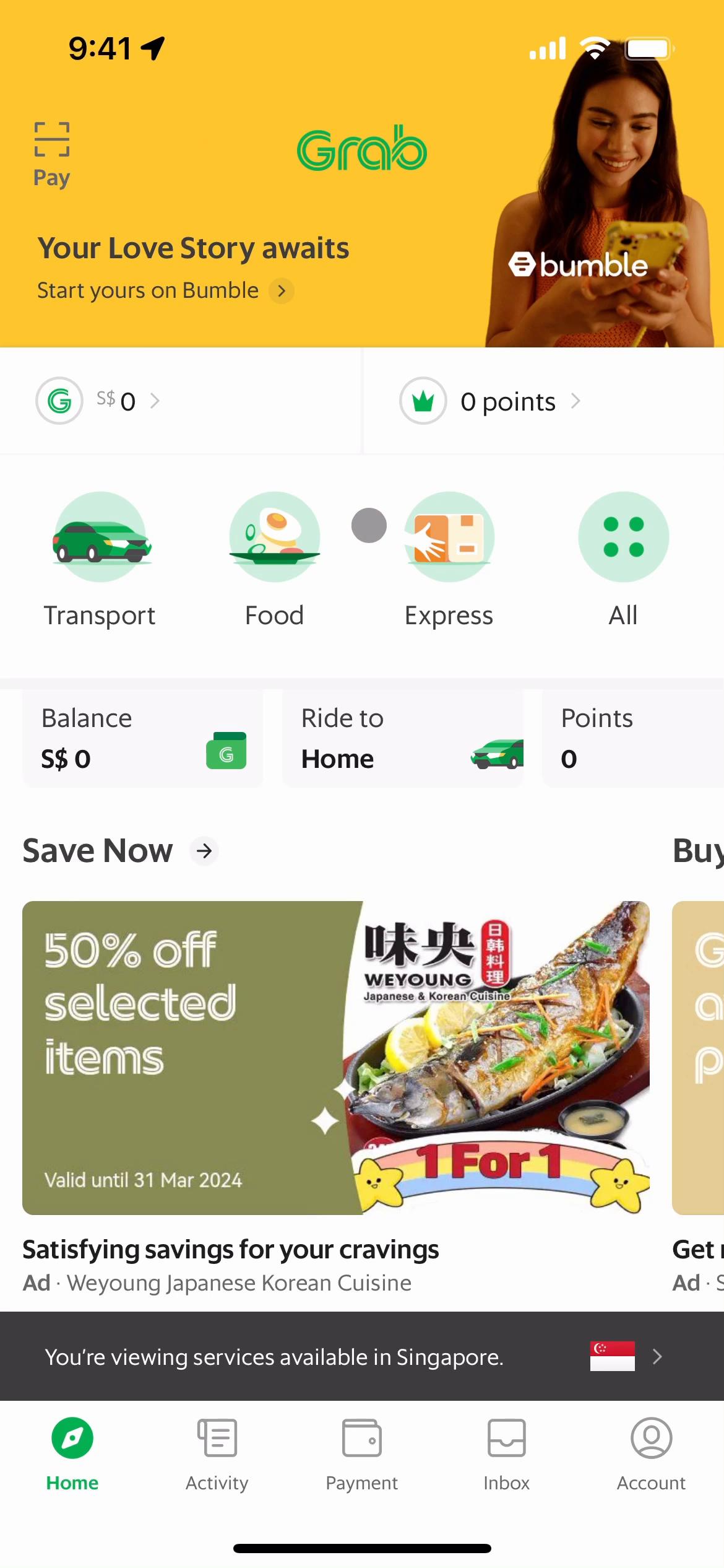 Screenshot of Ordering food on Grab