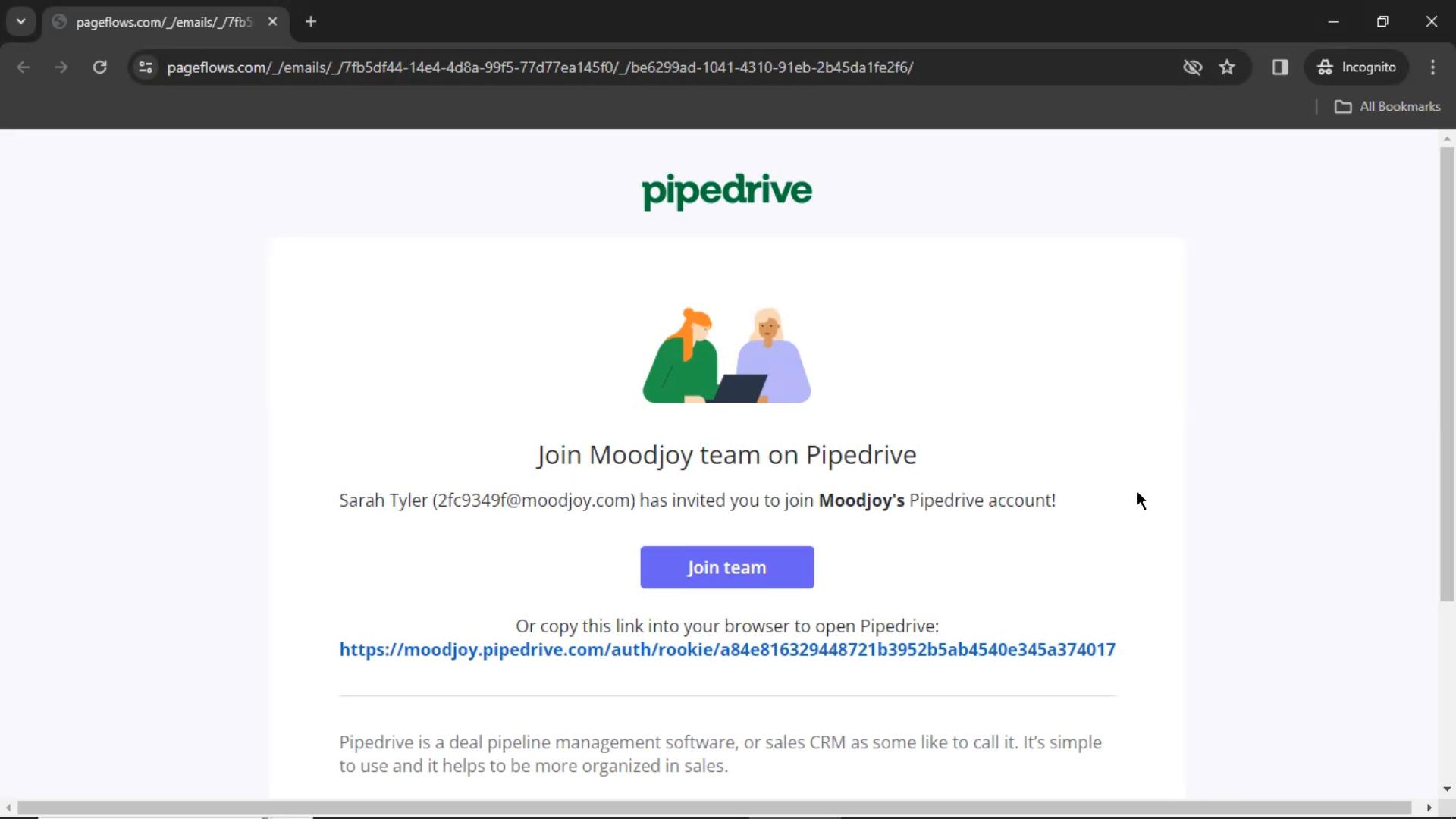 Accepting an invite on Pipedrive video screenshot