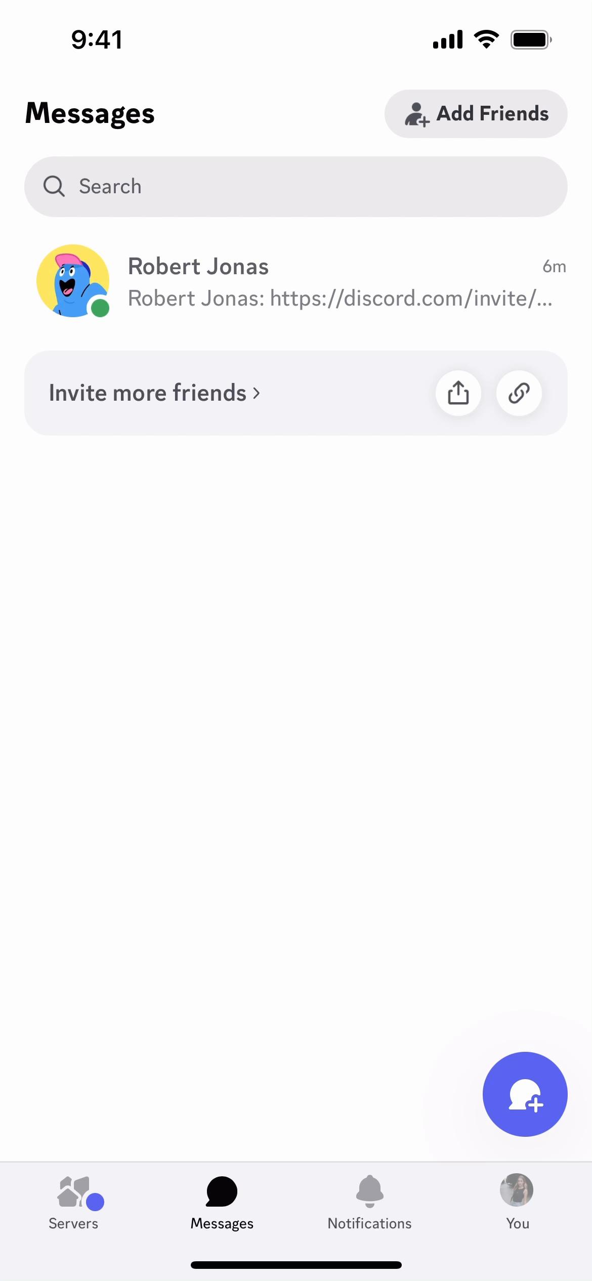 Screenshot of Accepting friend request on Discord