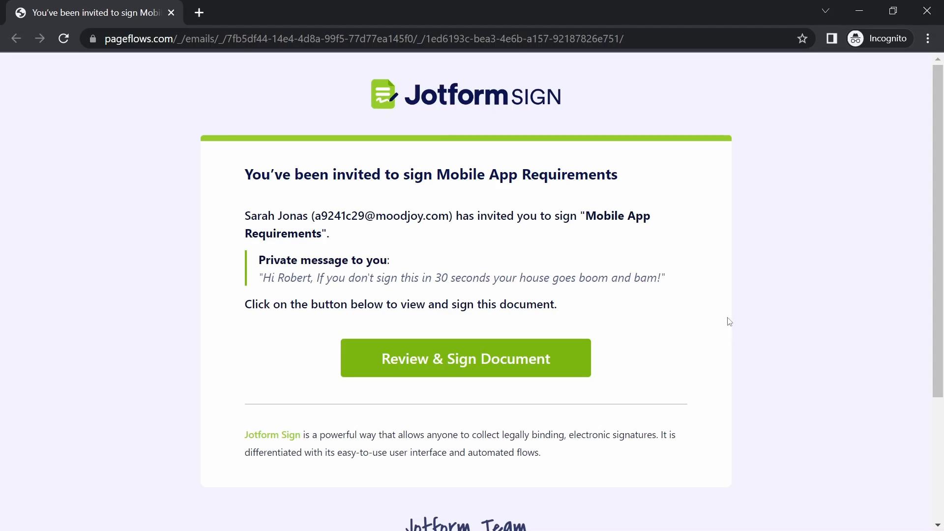 Screenshot of Signing a document on Jotform