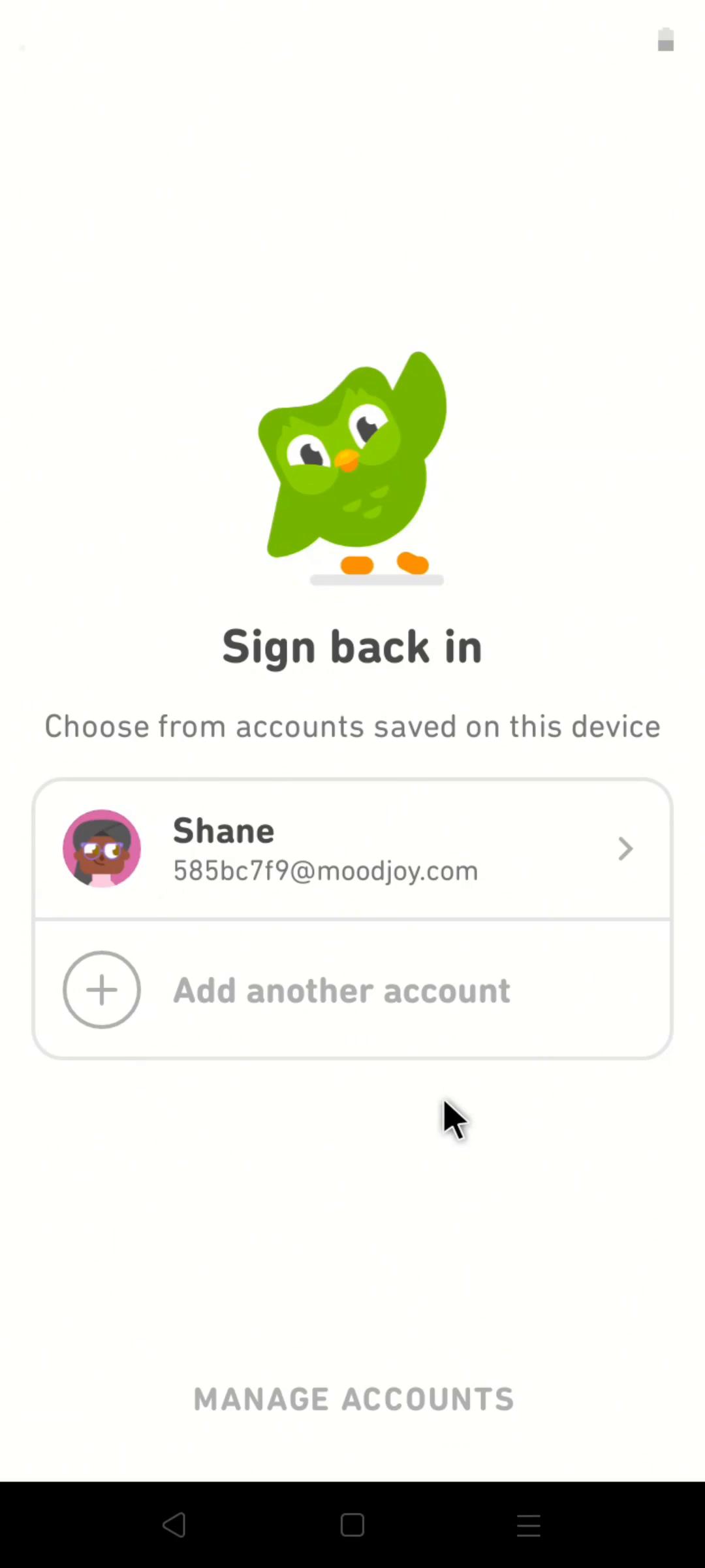 Screenshot of Logging in on Duolingo