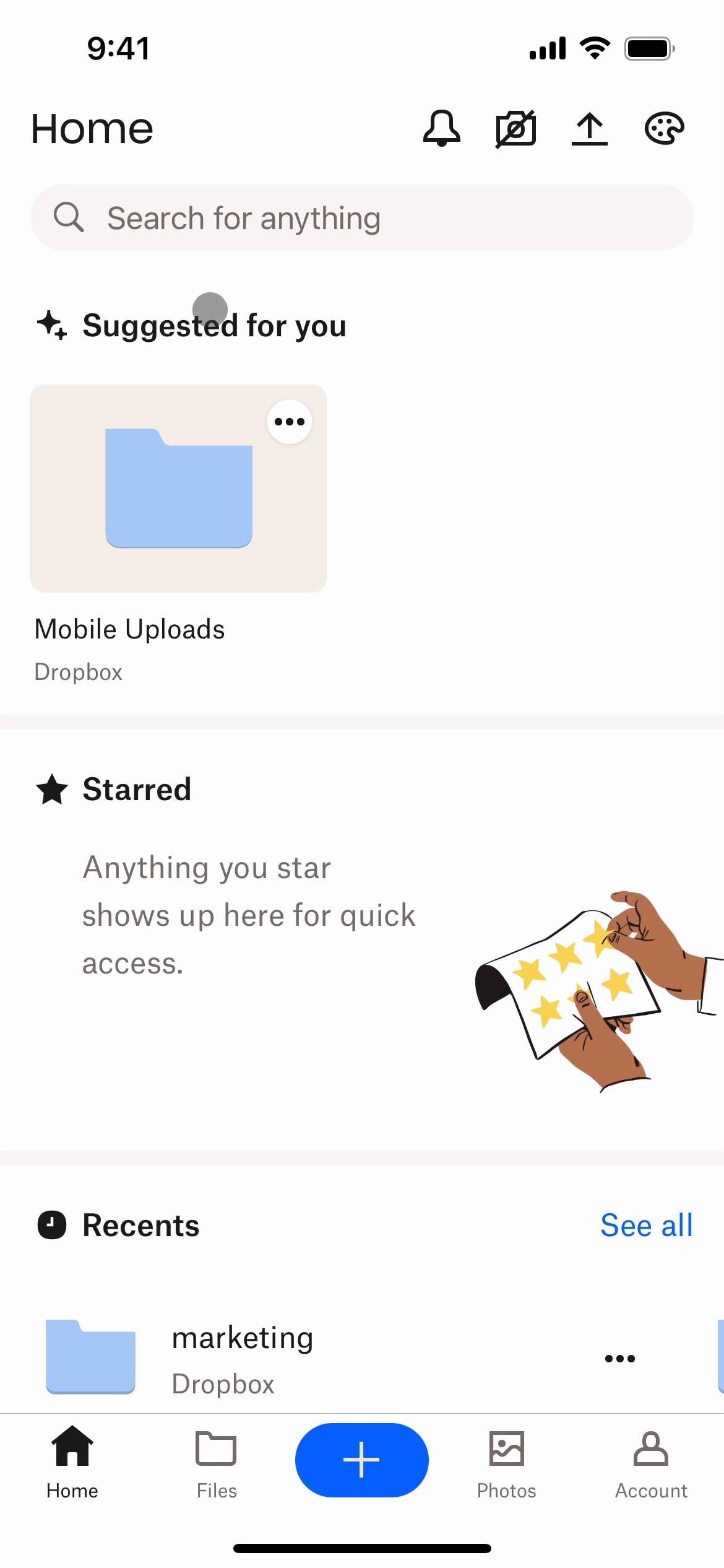Screenshot of Starring folders on Dropbox