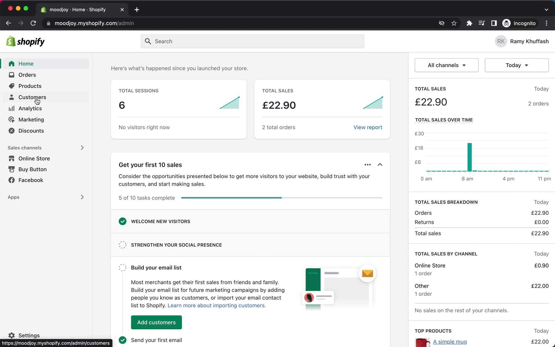 Screenshot of CRM on Shopify