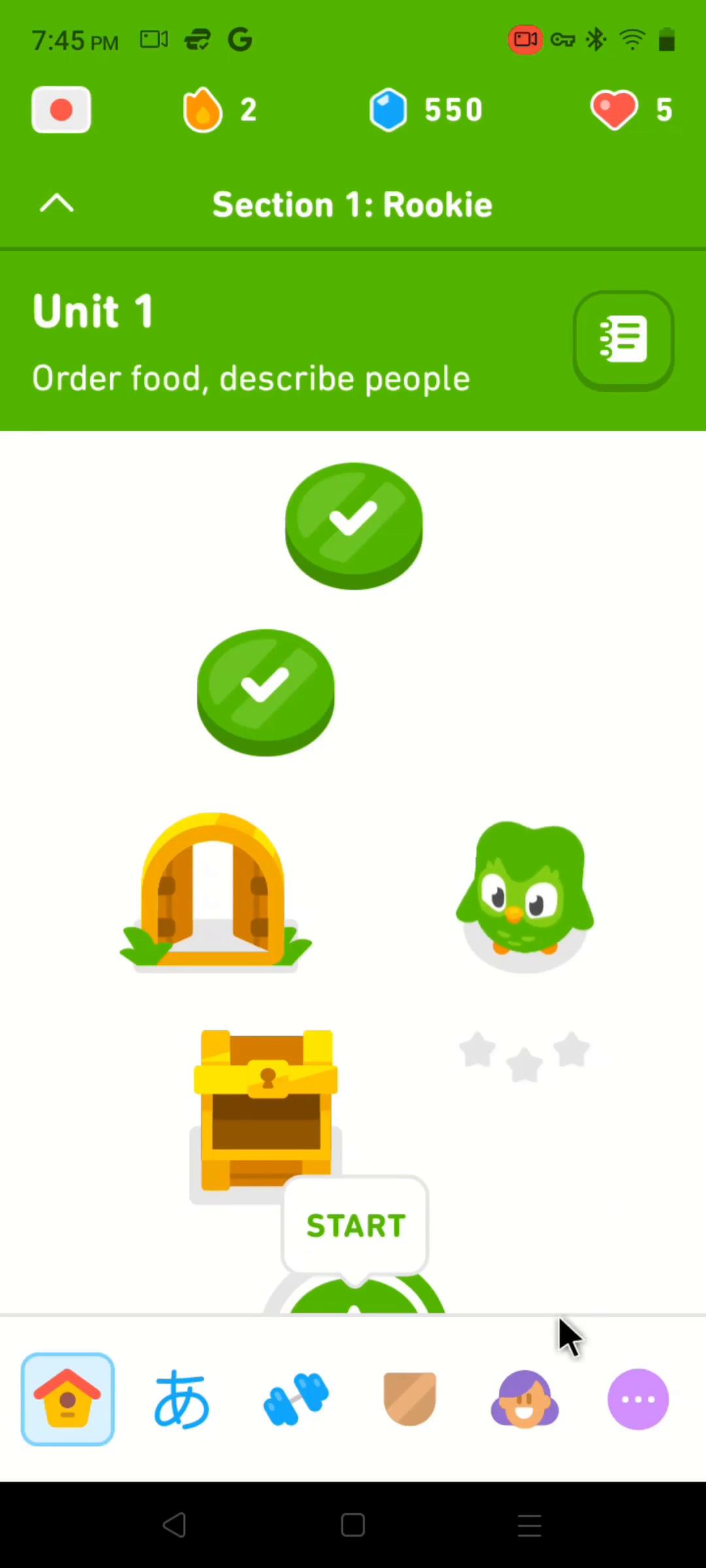 Screenshot of Updating your profile on Duolingo