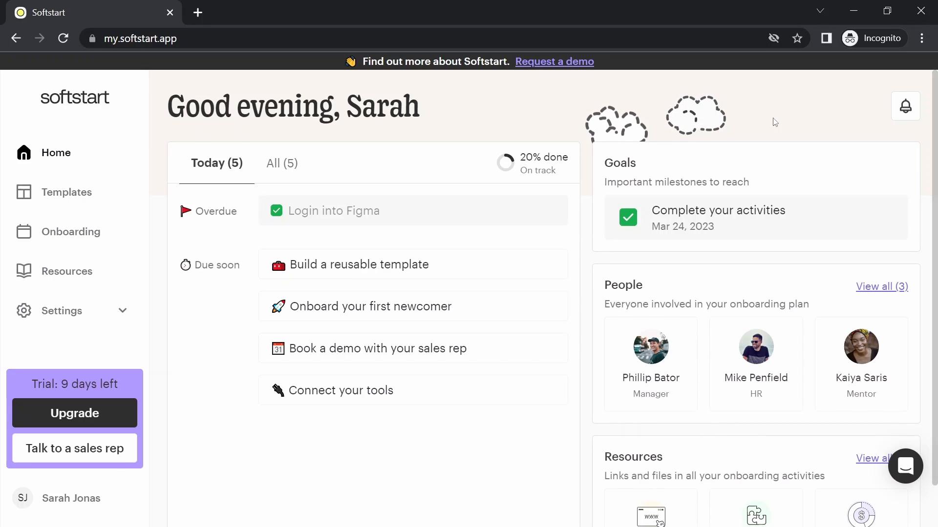 Screenshot of Creating a process on Softstart