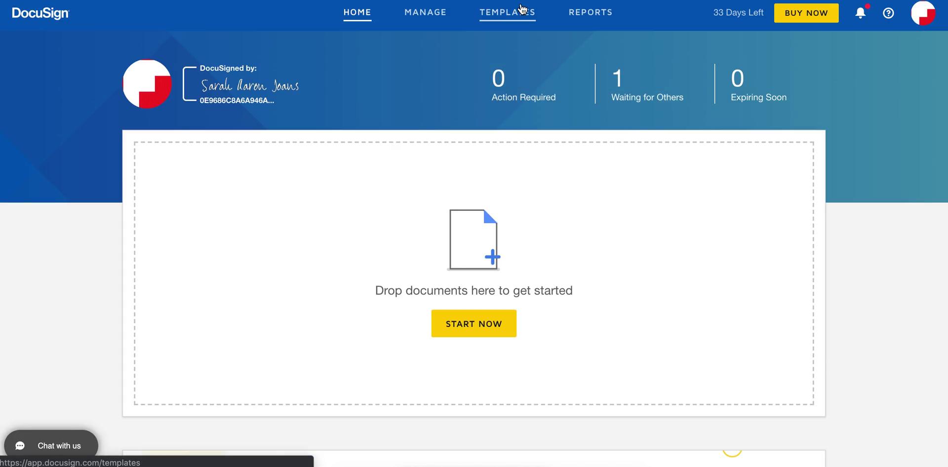 Screenshot of Creating a template on DocuSign