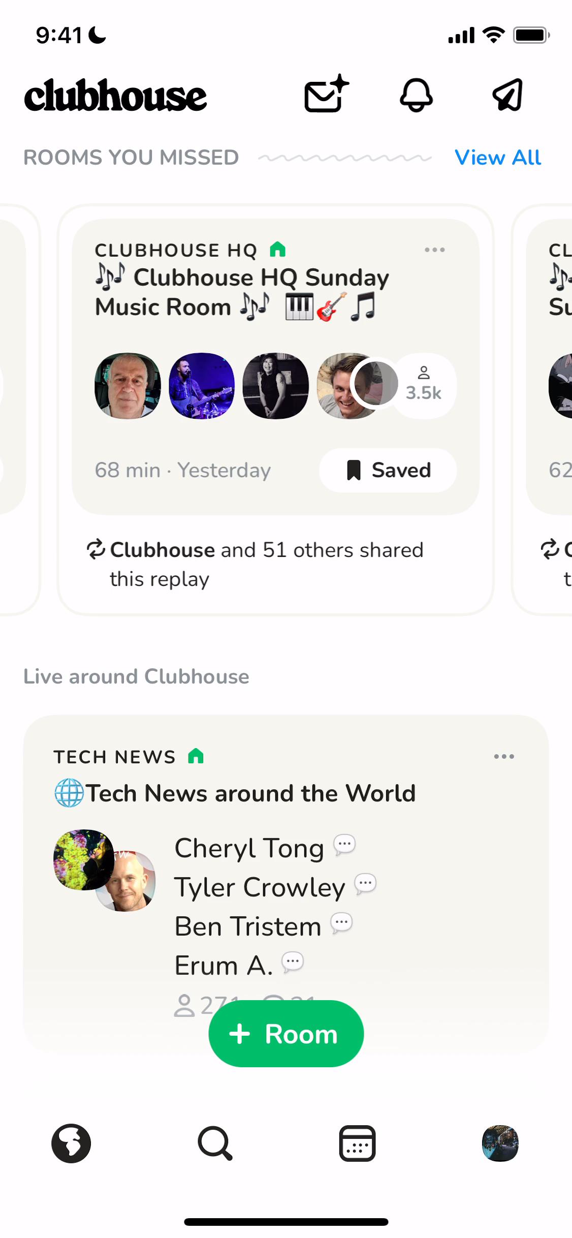 Screenshot of General browsing on Clubhouse