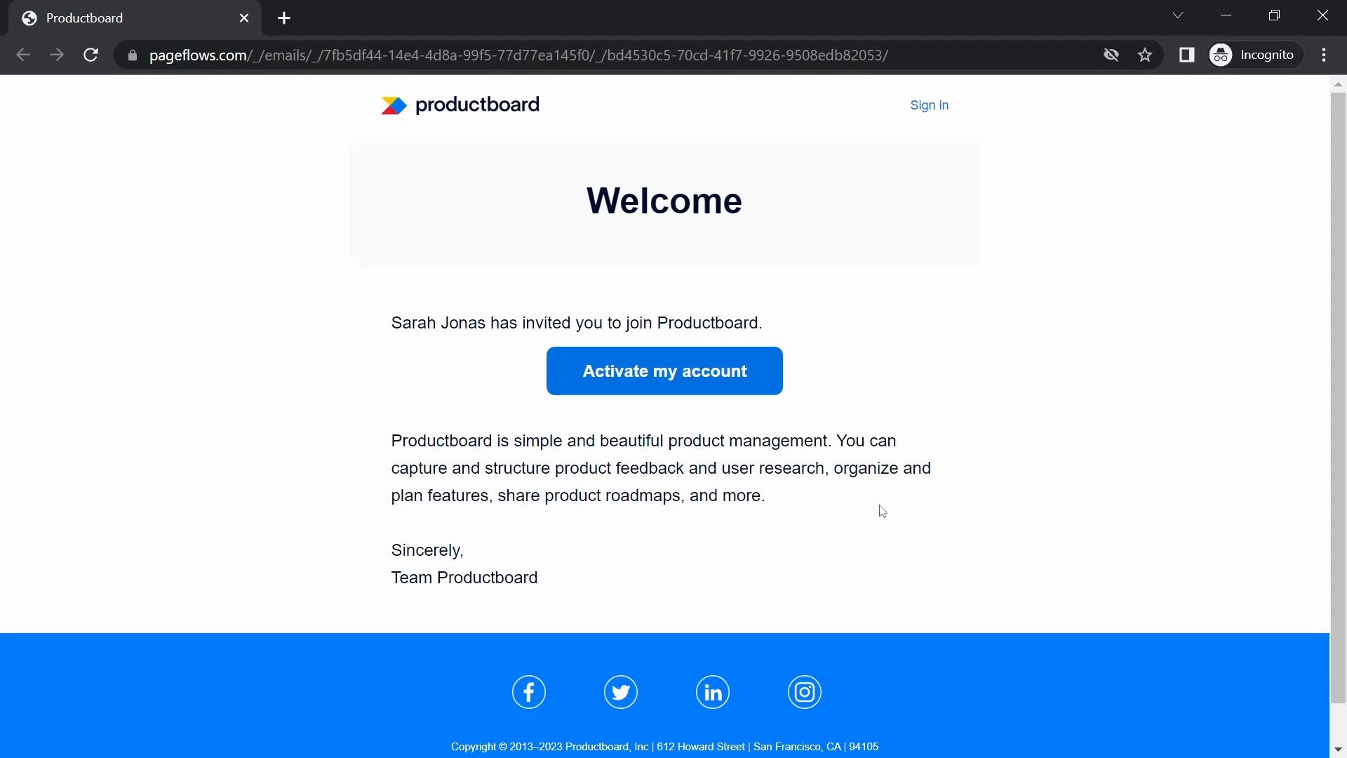 Accepting an invite on Productboard video screenshot