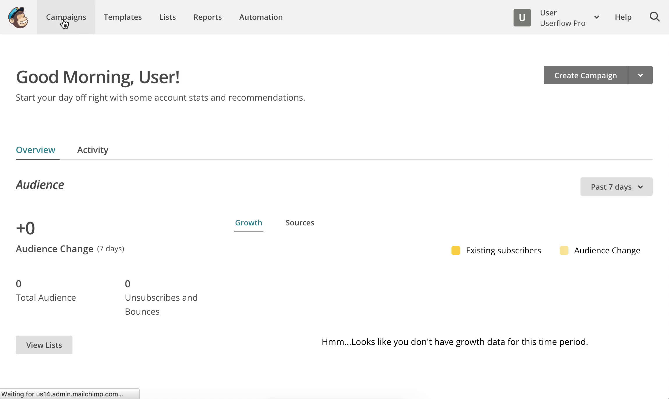 Screenshot of Creating an email campaign on Mailchimp