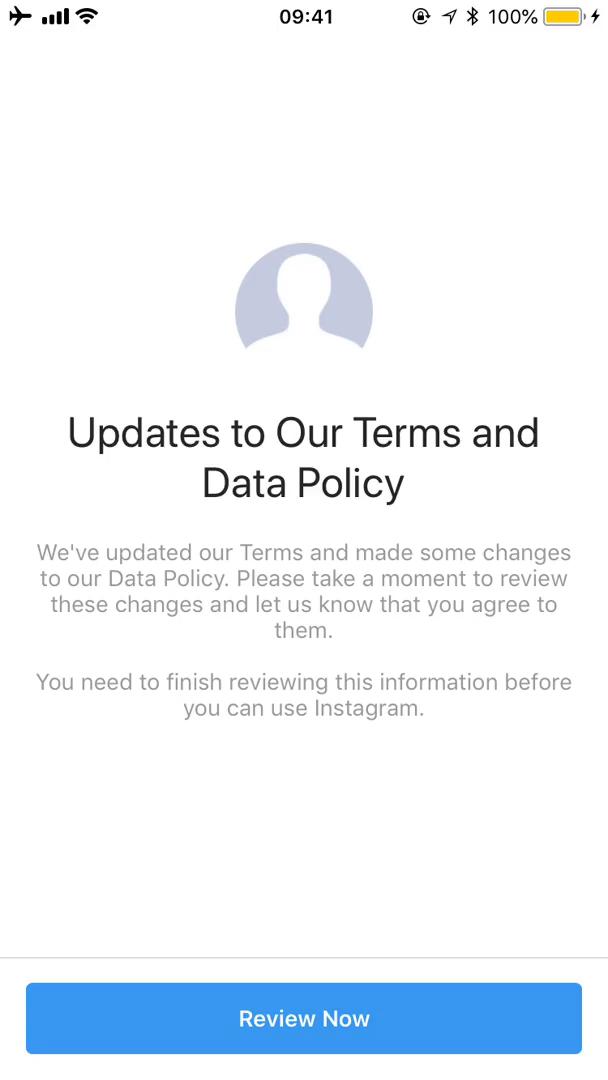Screenshot of Privacy/terms update on IGTV