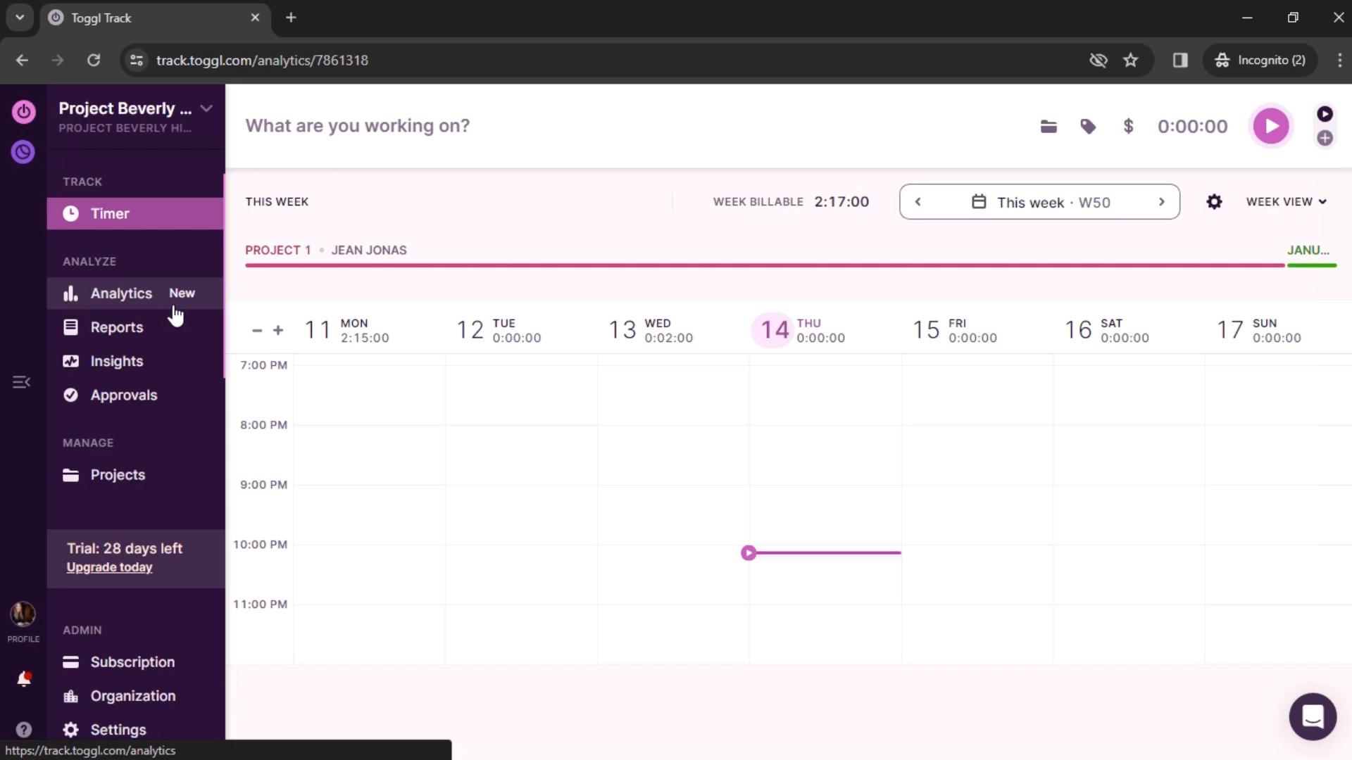 Screenshot of Creating new dashboard on Toggl Track