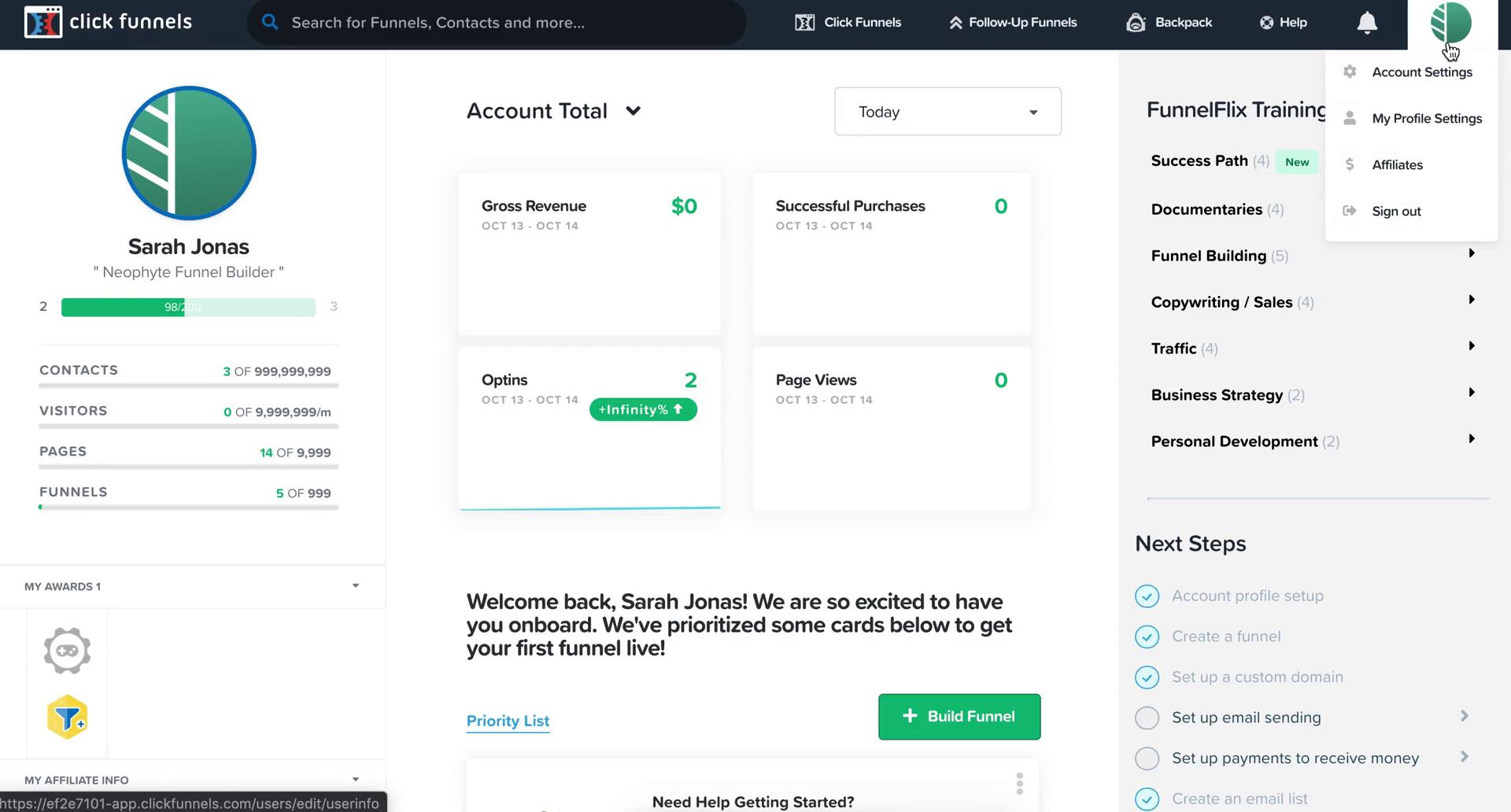 Screenshot of Downgrading your account on ClickFunnels