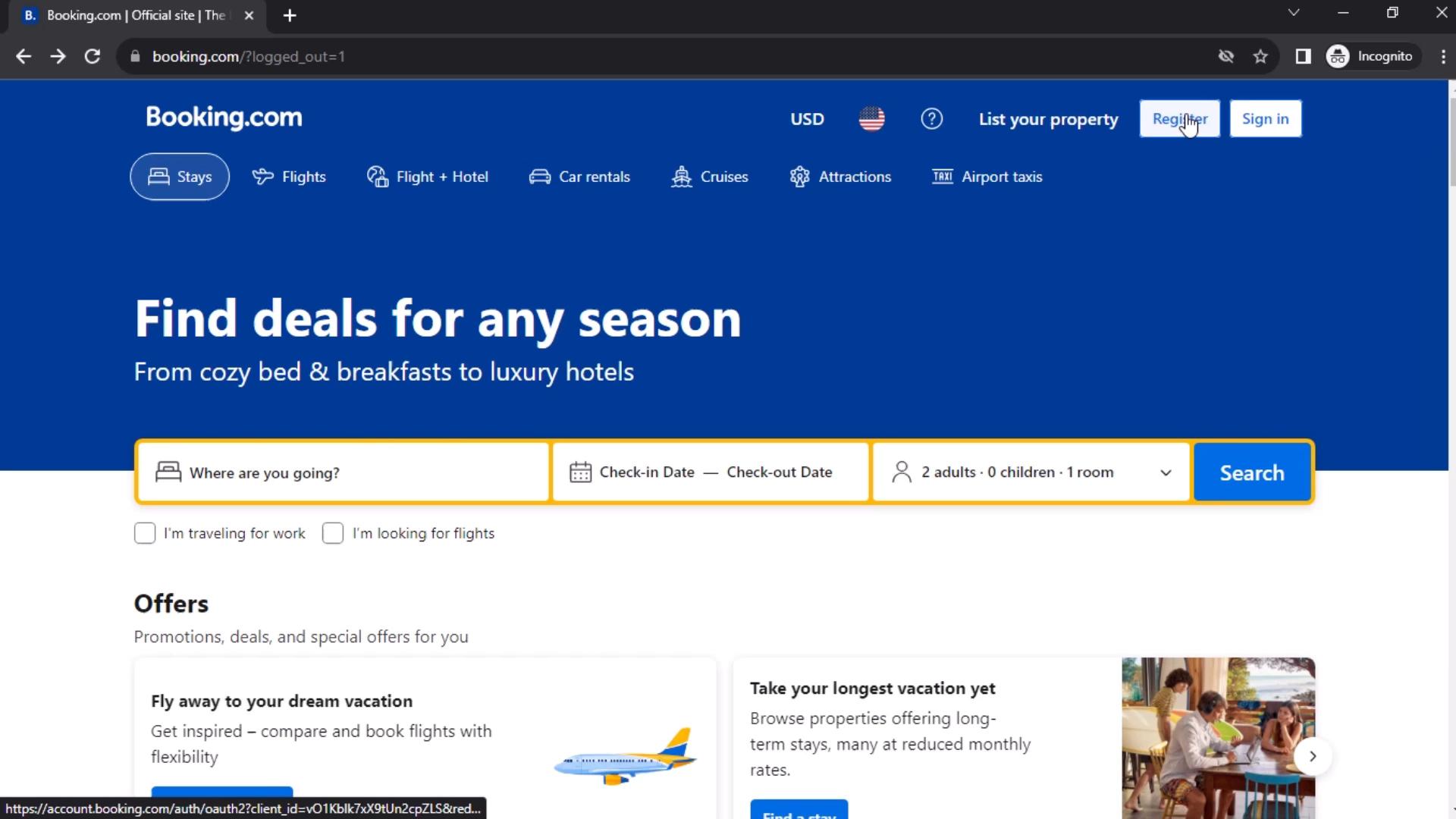 Screenshot of Onboarding on Booking.com