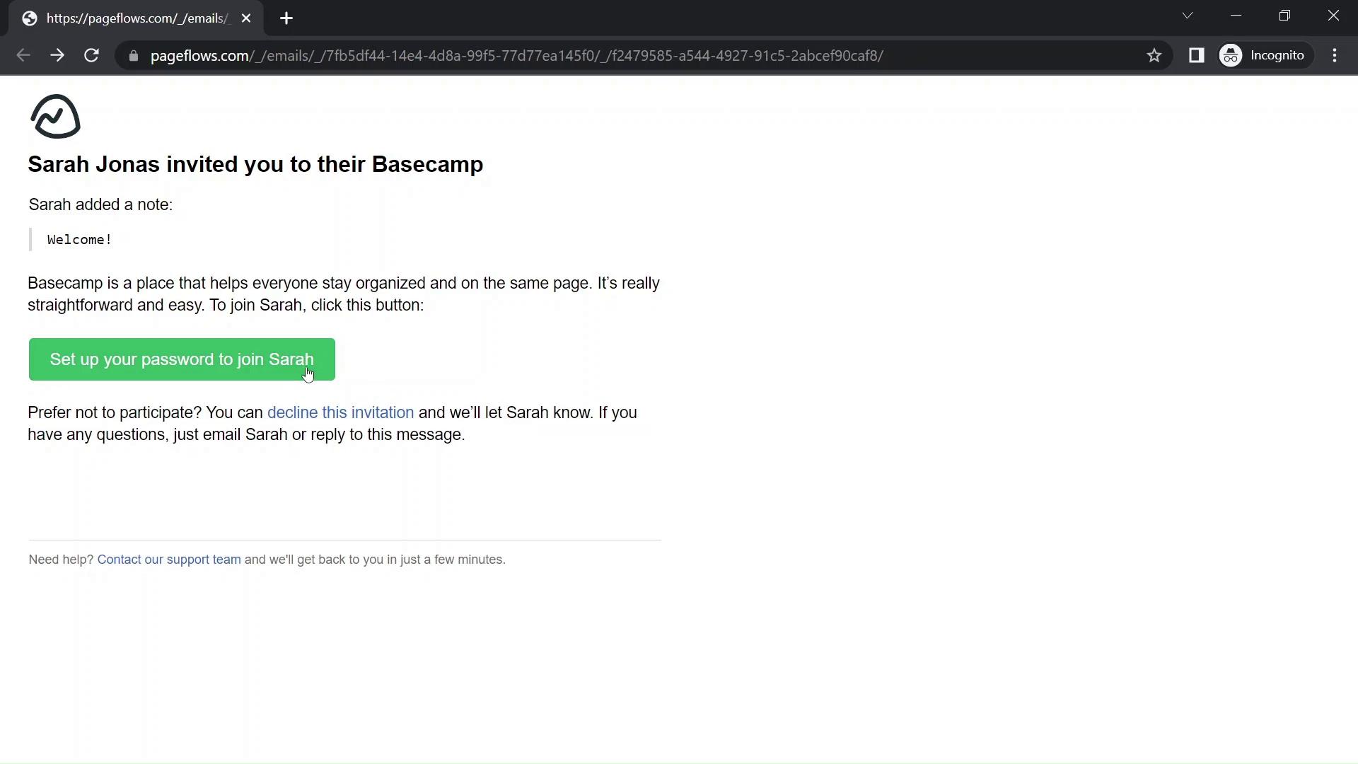 Accepting an invite on Basecamp video screenshot