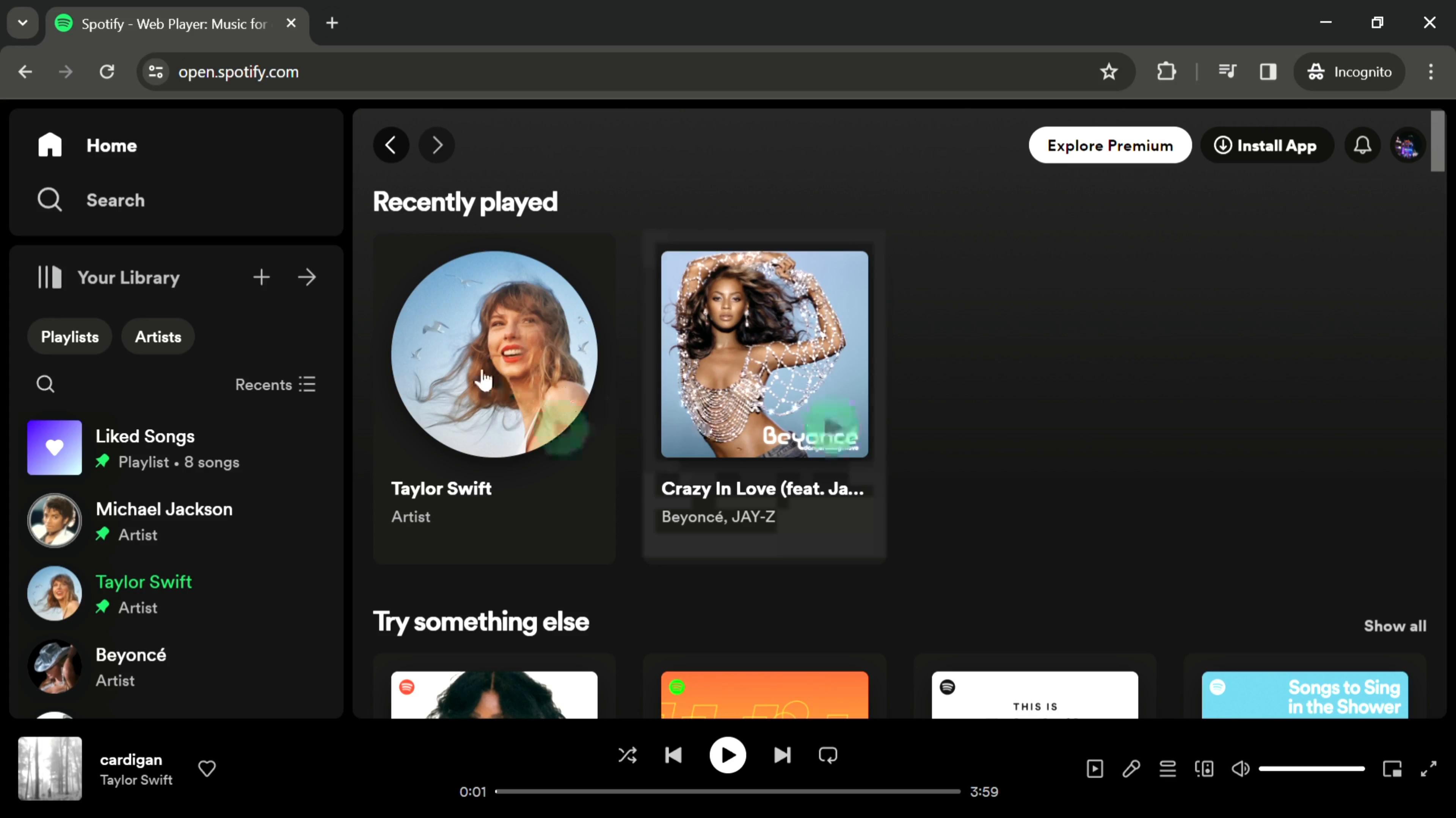 Screenshot of Mini player on Spotify