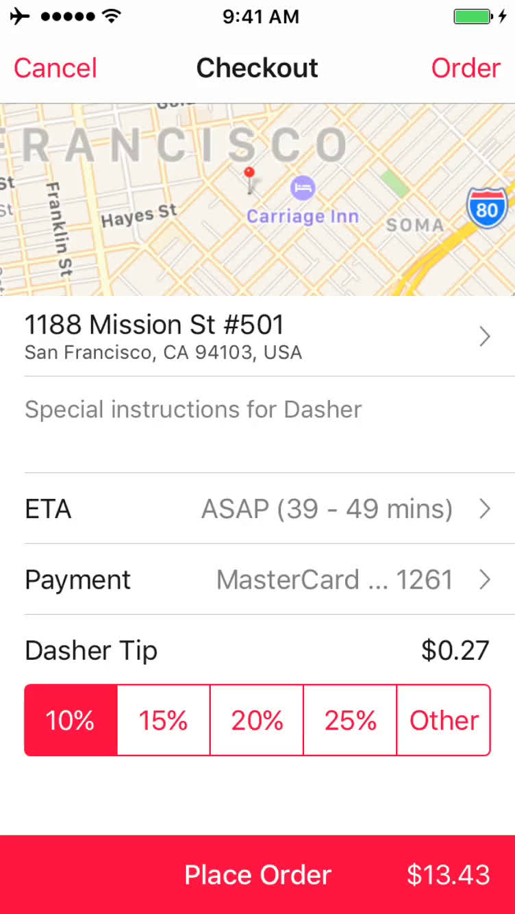 Screenshot of Cancelling an order on DoorDash