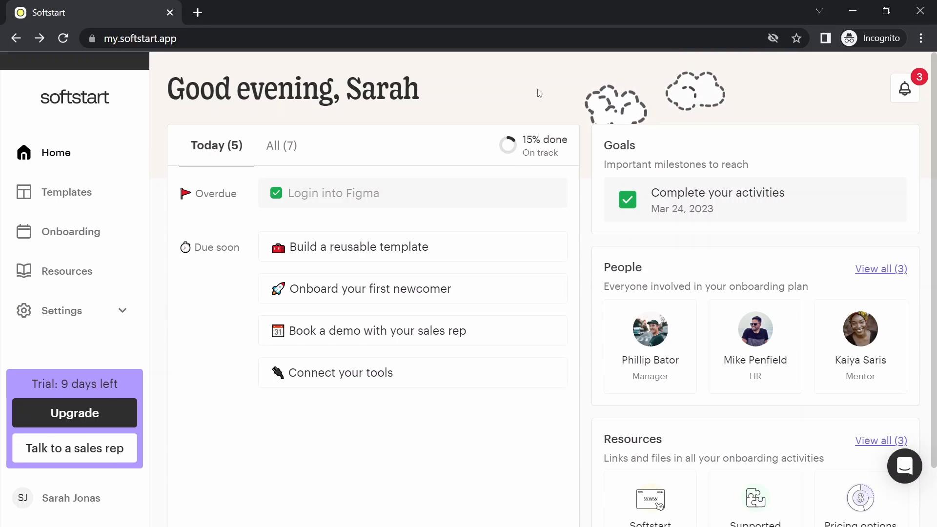 Screenshot of Tasks on Softstart