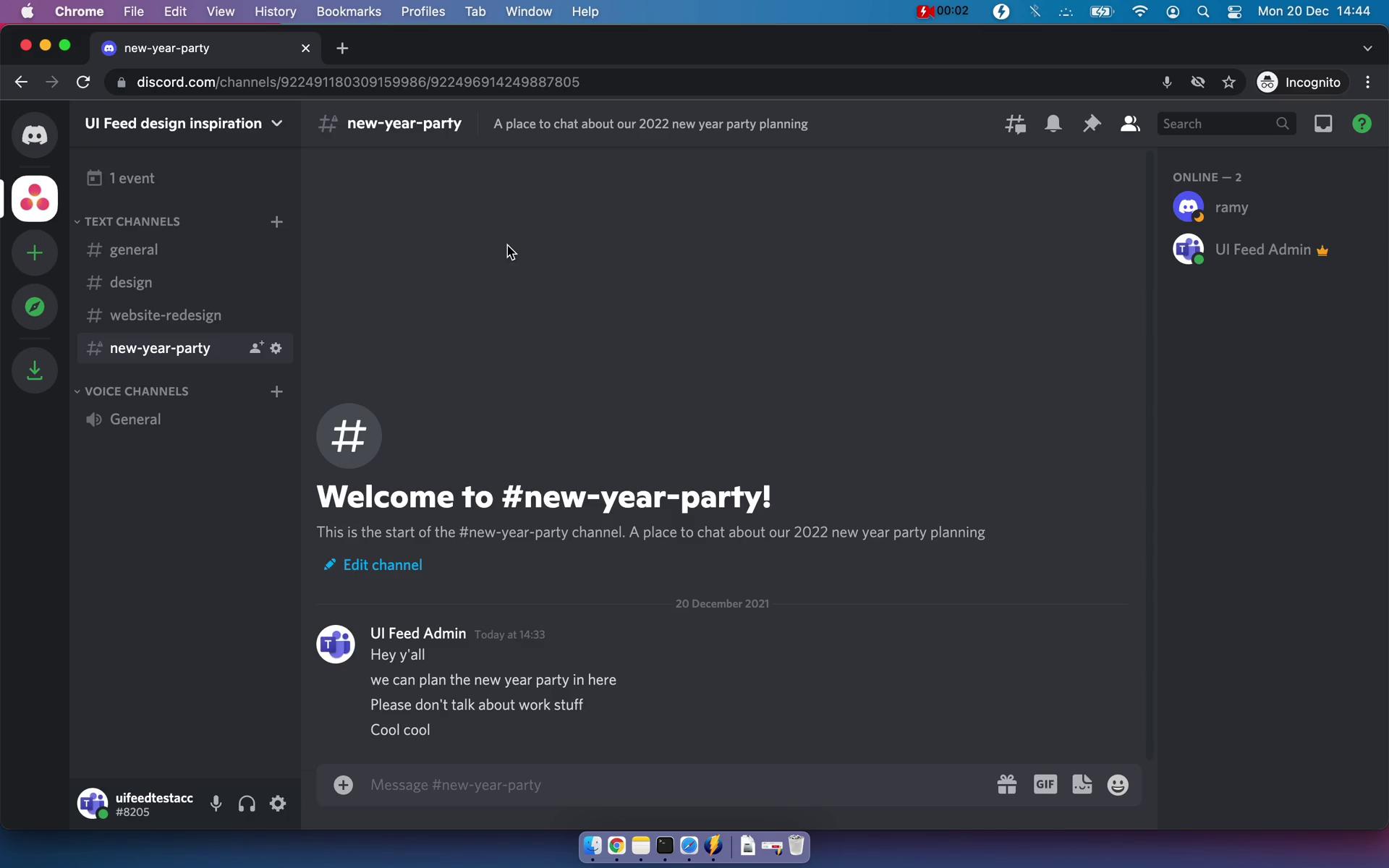 Screenshot of Creating a group on Discord