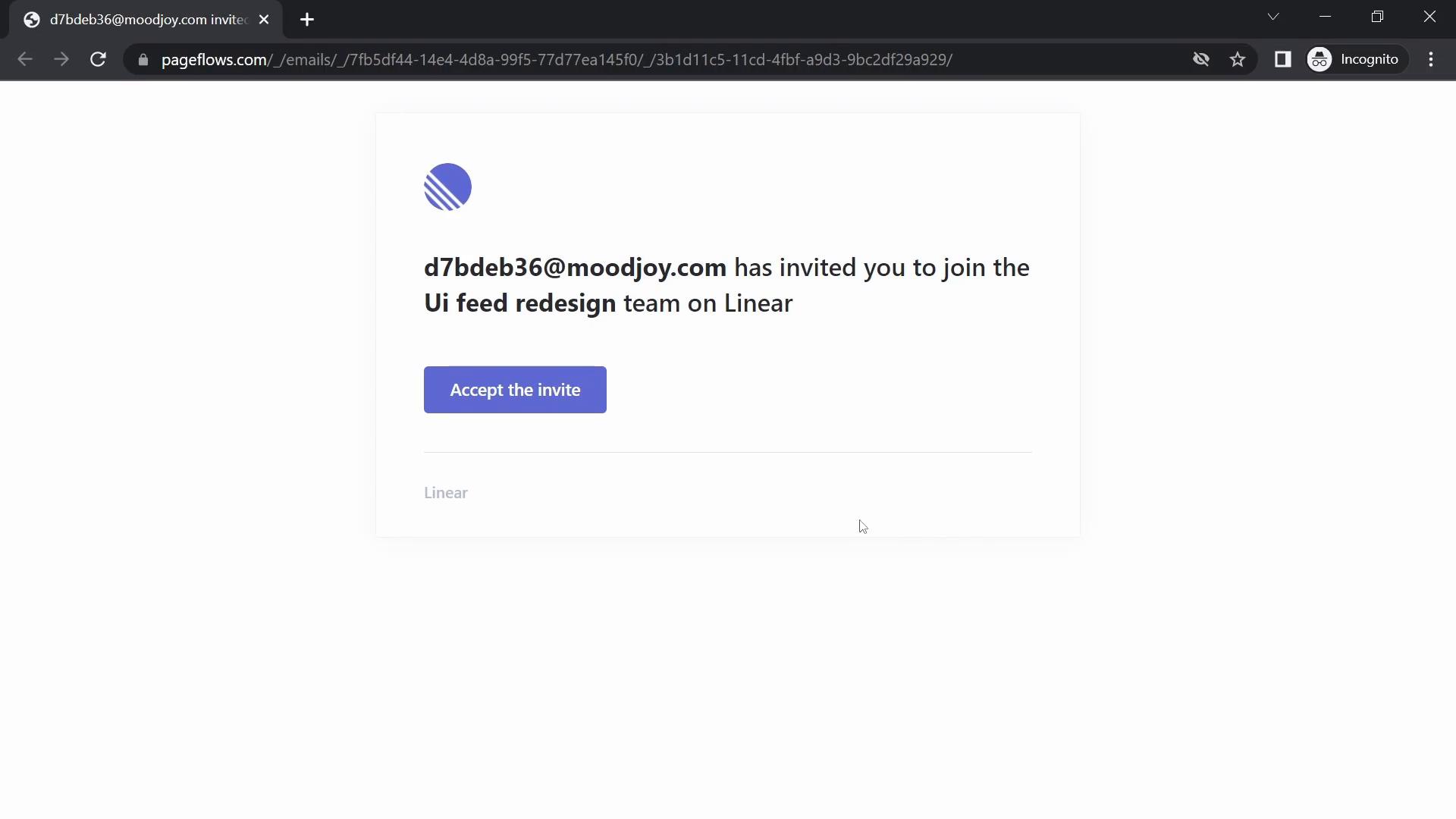 Screenshot of Accepting an invite on Linear