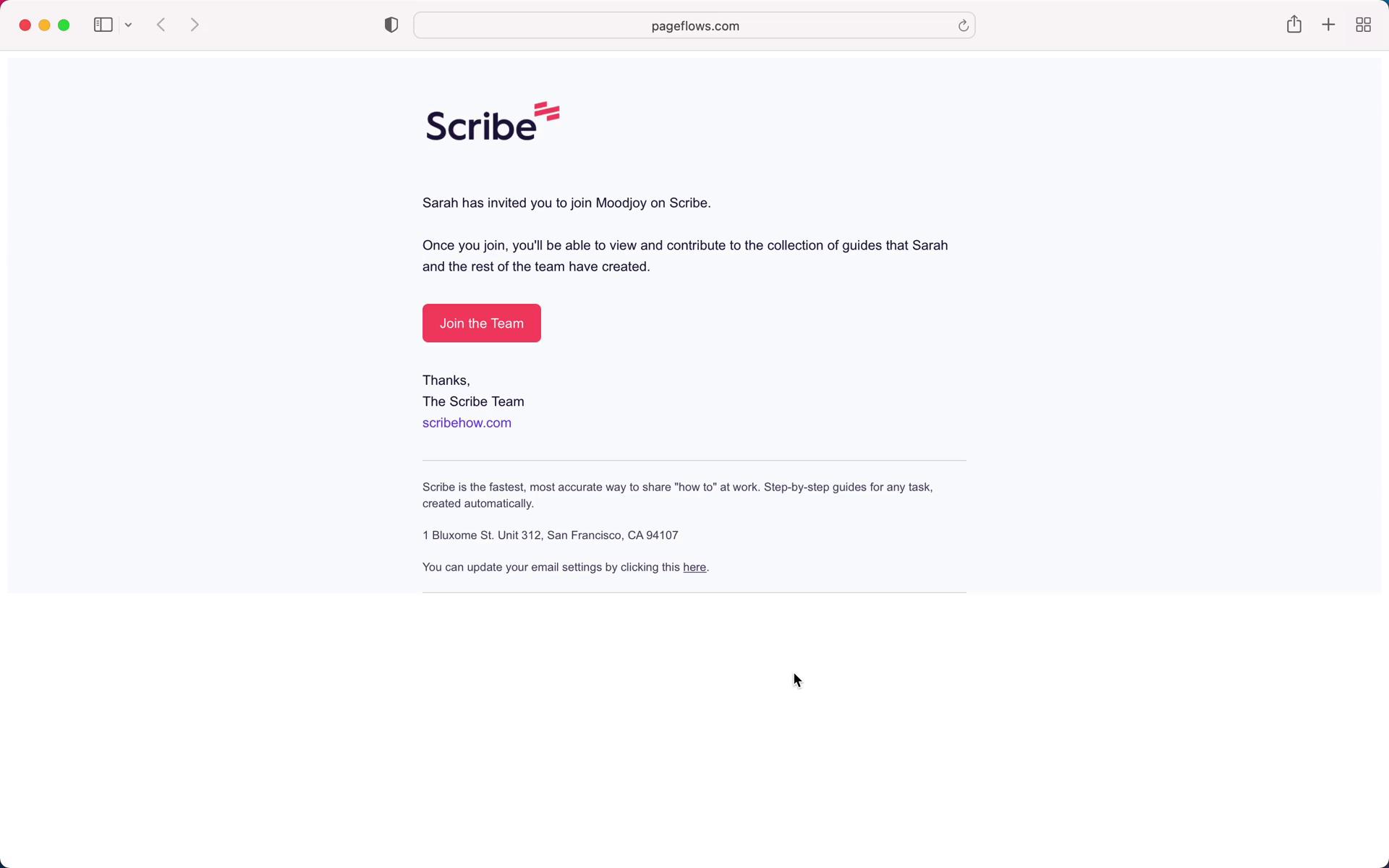 Screenshot of Accepting an invite on Scribe