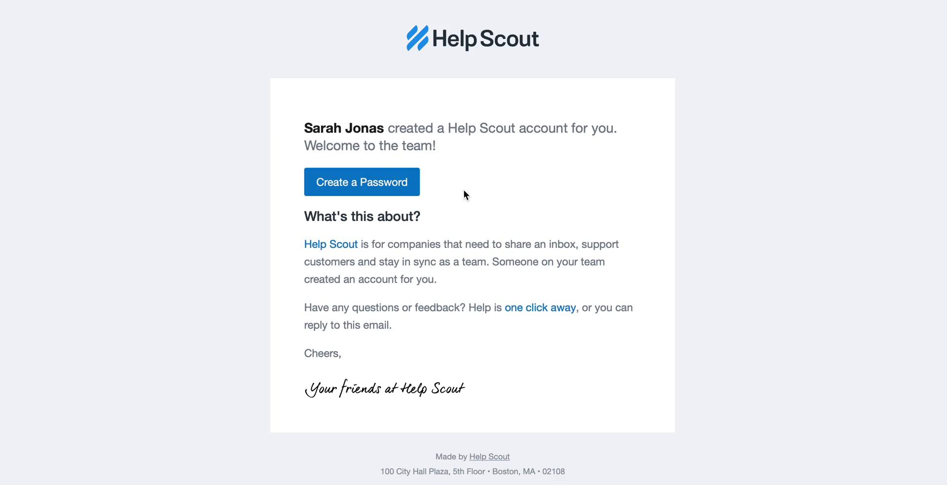 Screenshot of Accepting an invite on Help Scout
