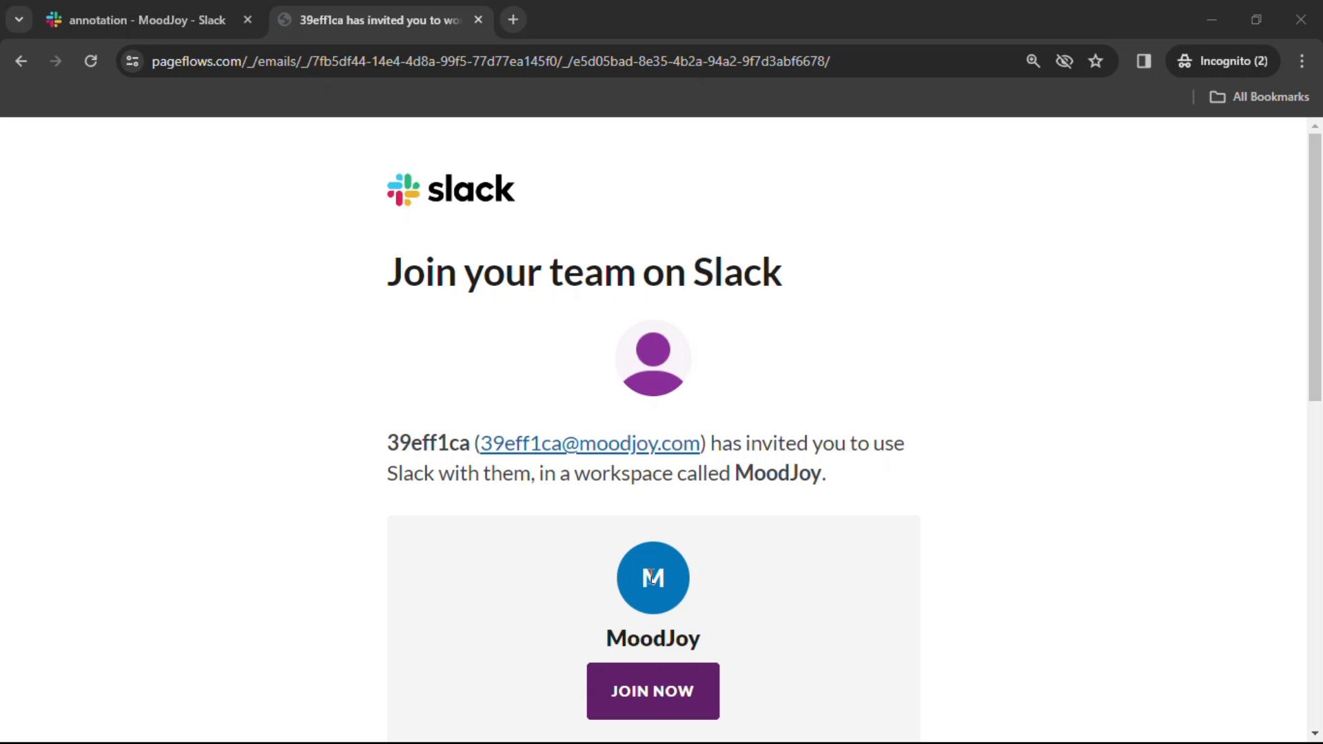 Accepting an invite on Slack video screenshot