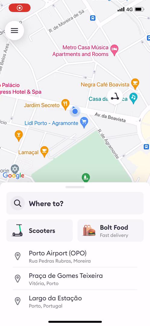 Screenshot of Booking transport on Bolt