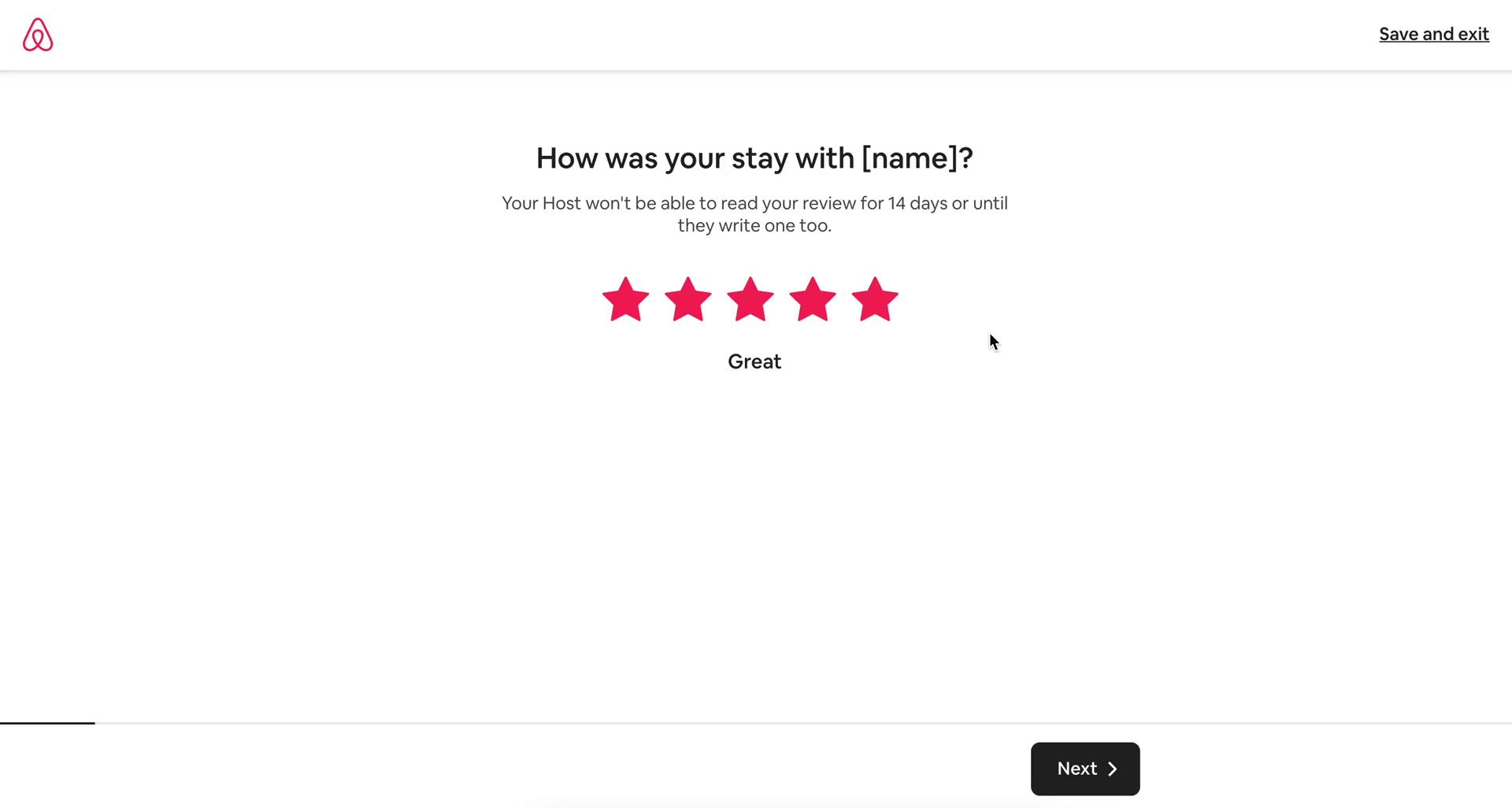 Screenshot of Leaving a review on Airbnb